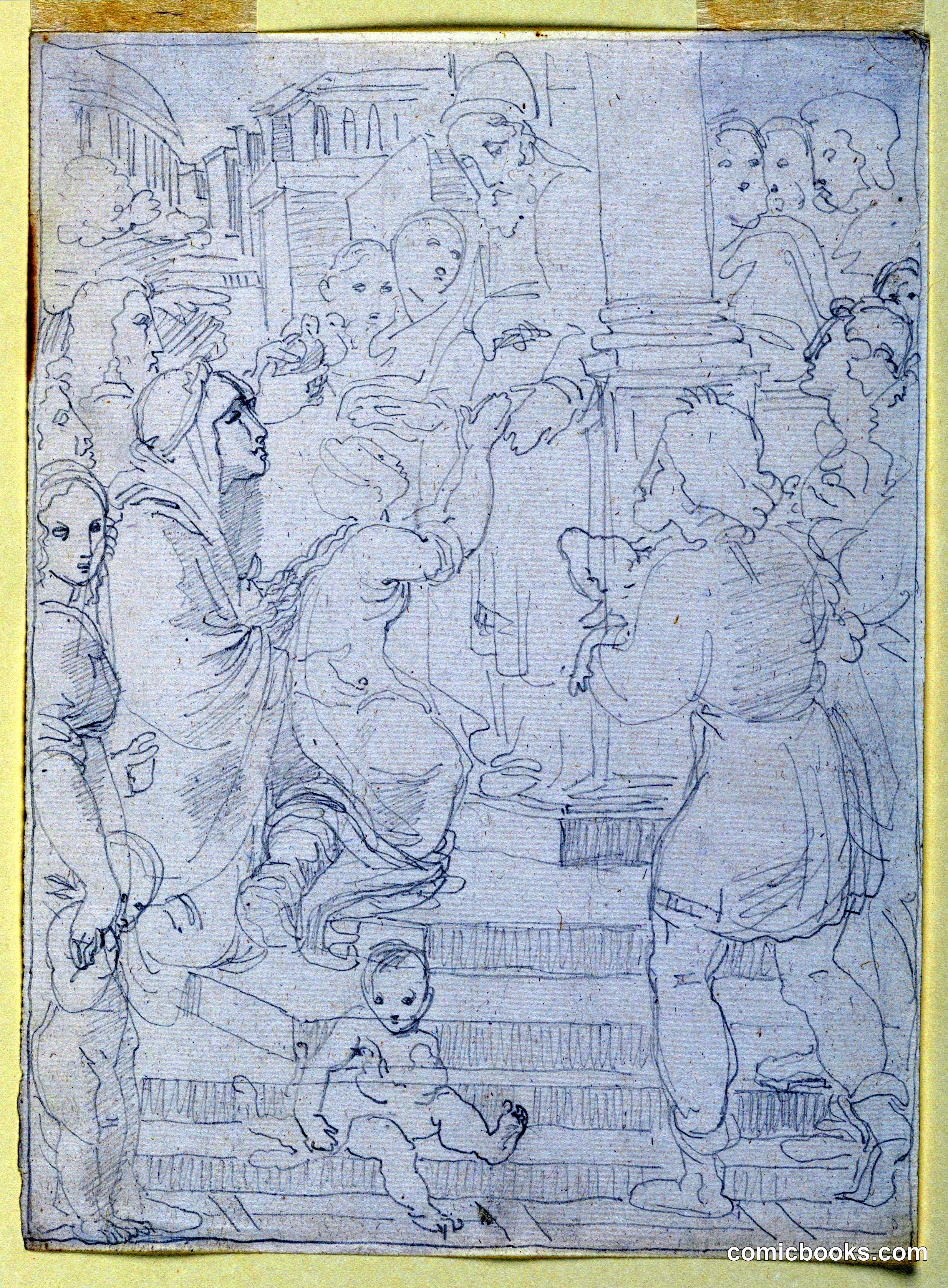Urban Scene with Cleric and Supplicant Figures