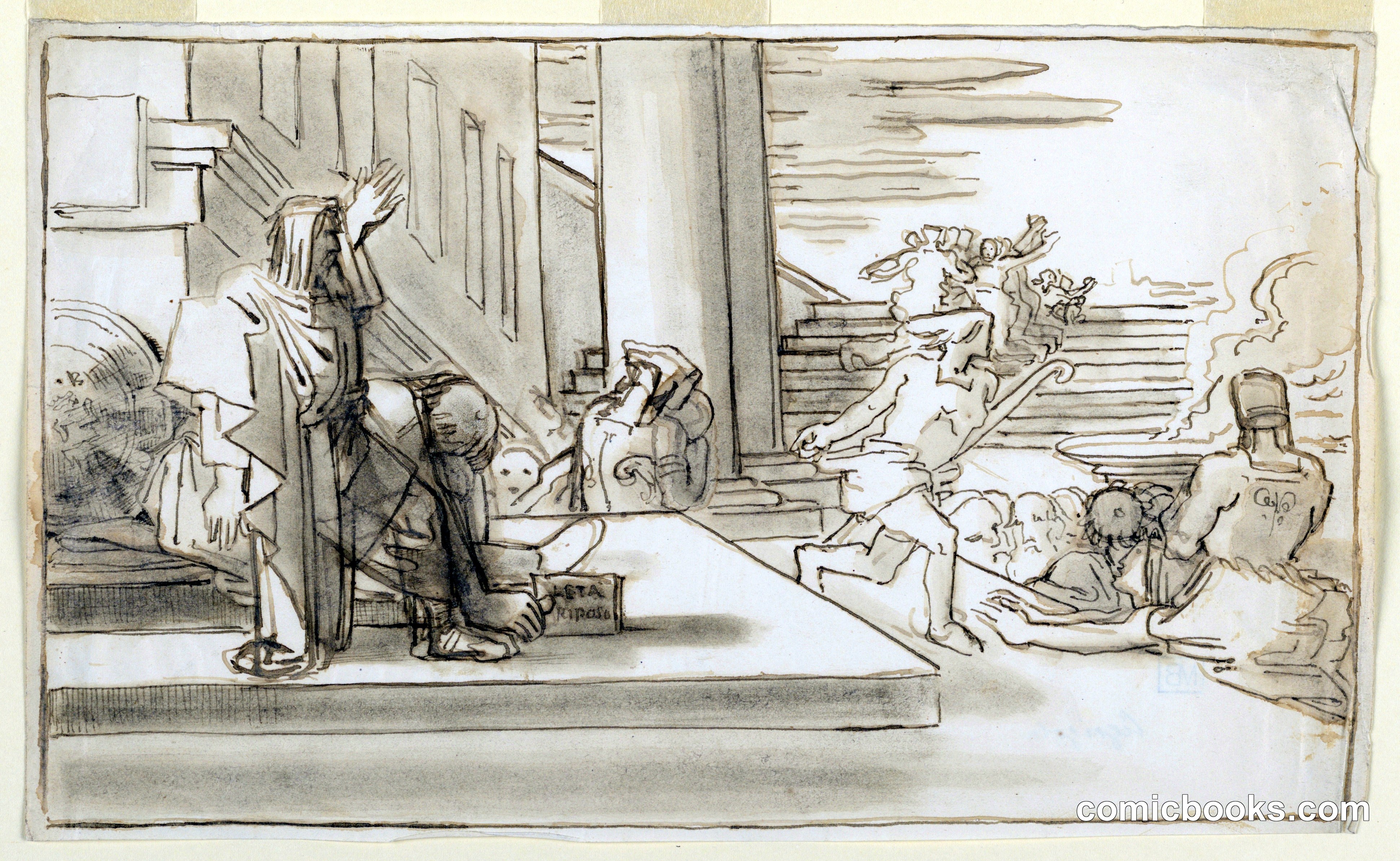 Classical Scene with Seated Leader and Figure Fleeing on Foot