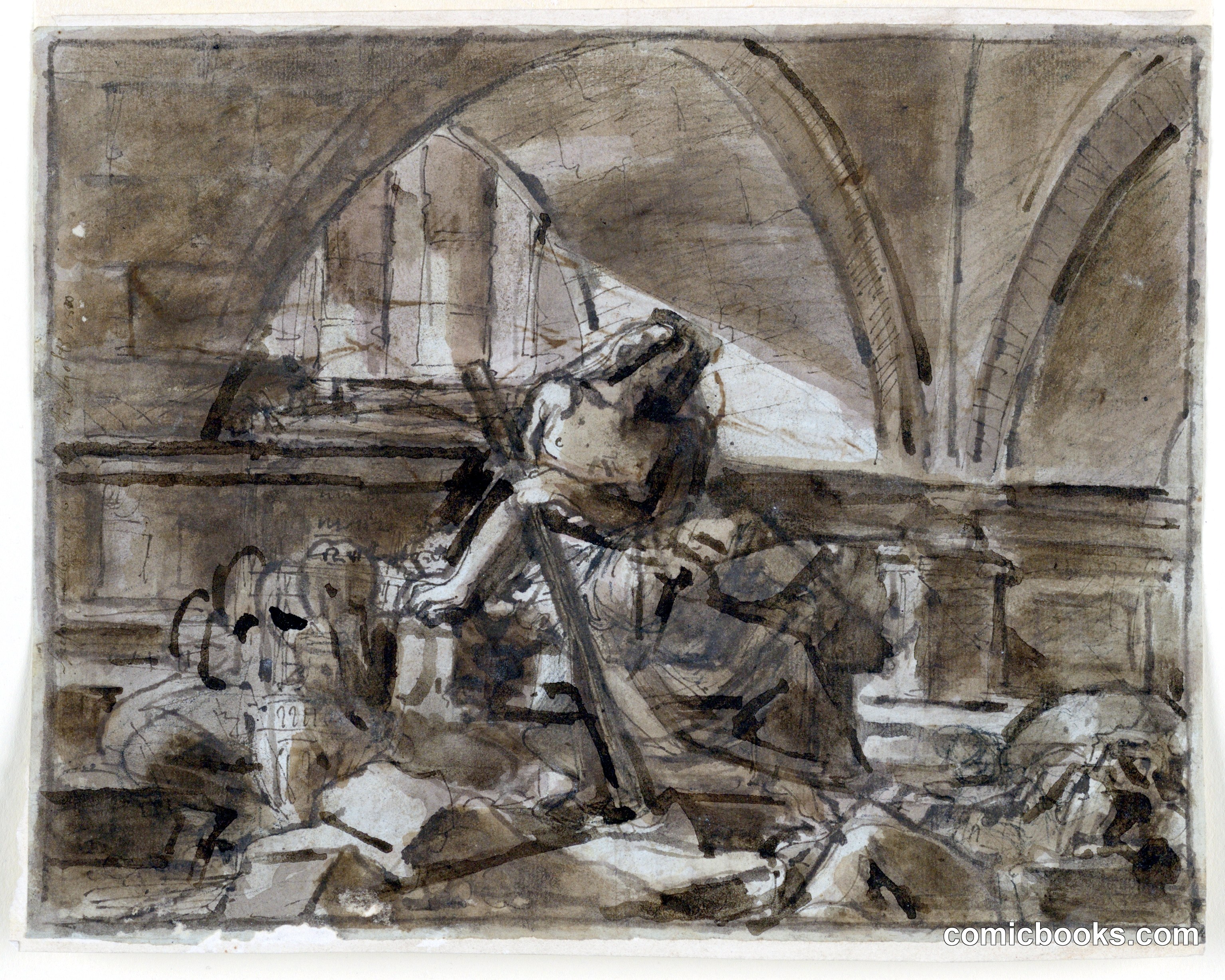 Sketch, Seated Allegory in Architectural Setting