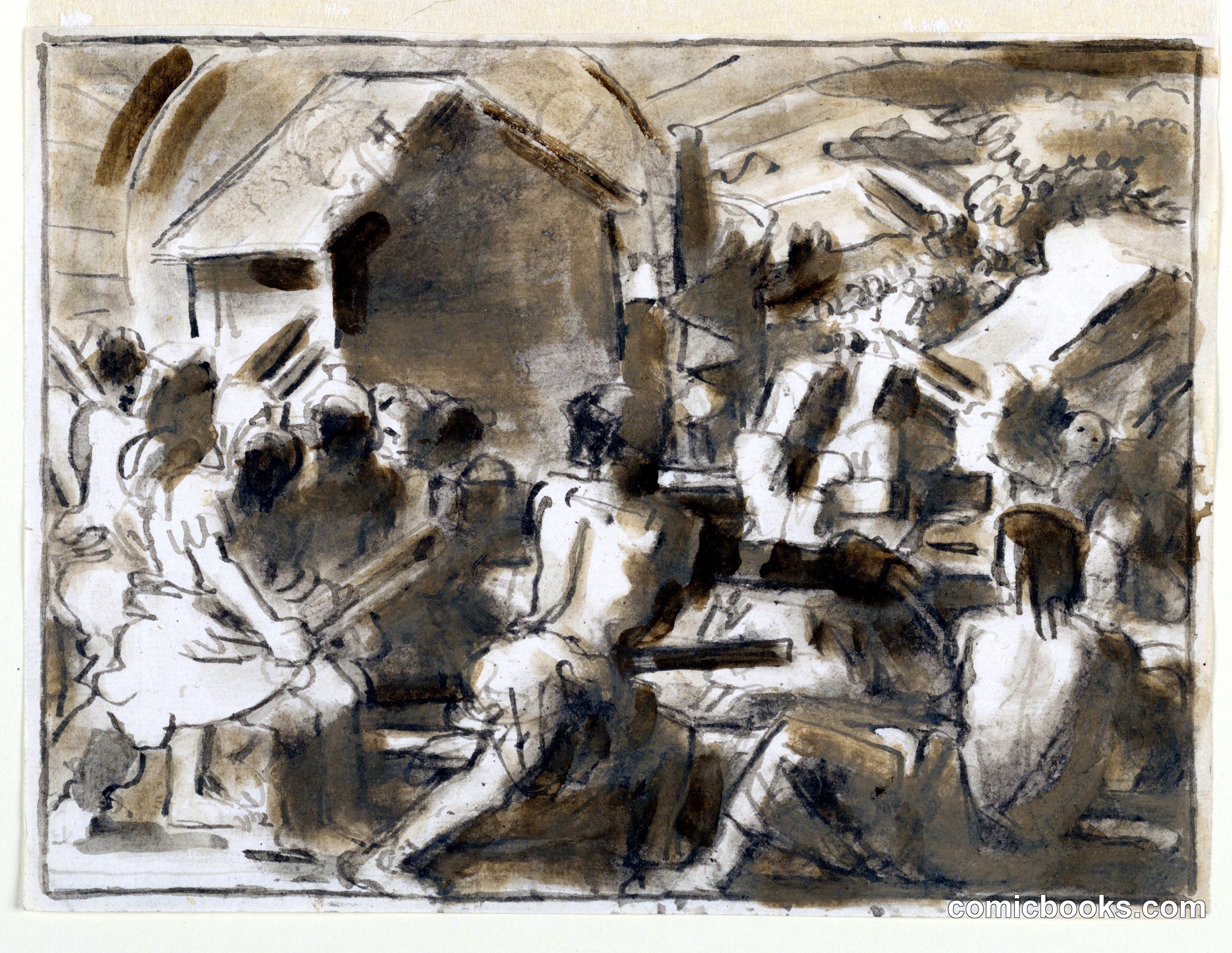 Sketch: Exterior Scene with Figures at Work or in Combat