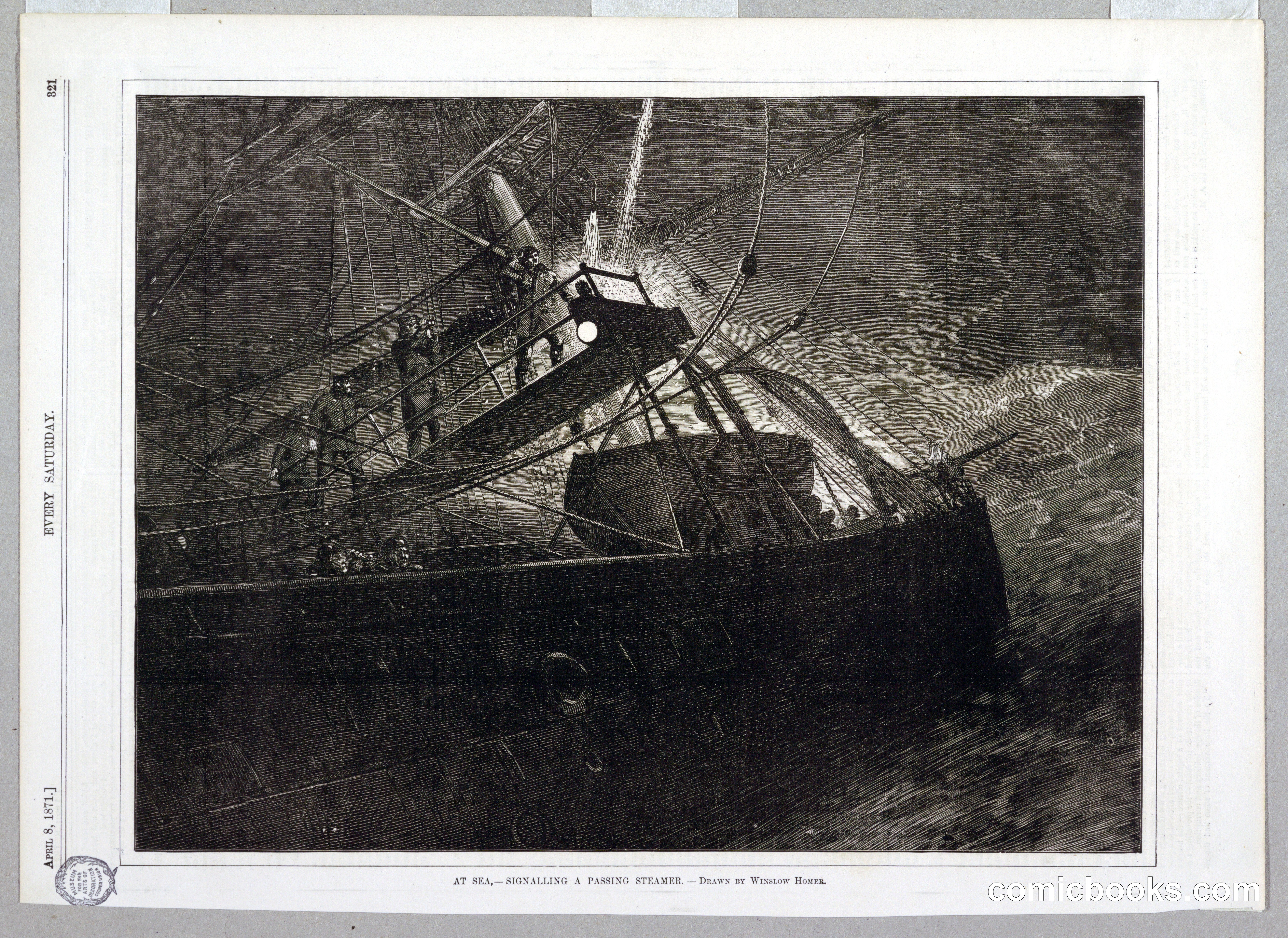 At Sea—Signalling a Passing Steamer