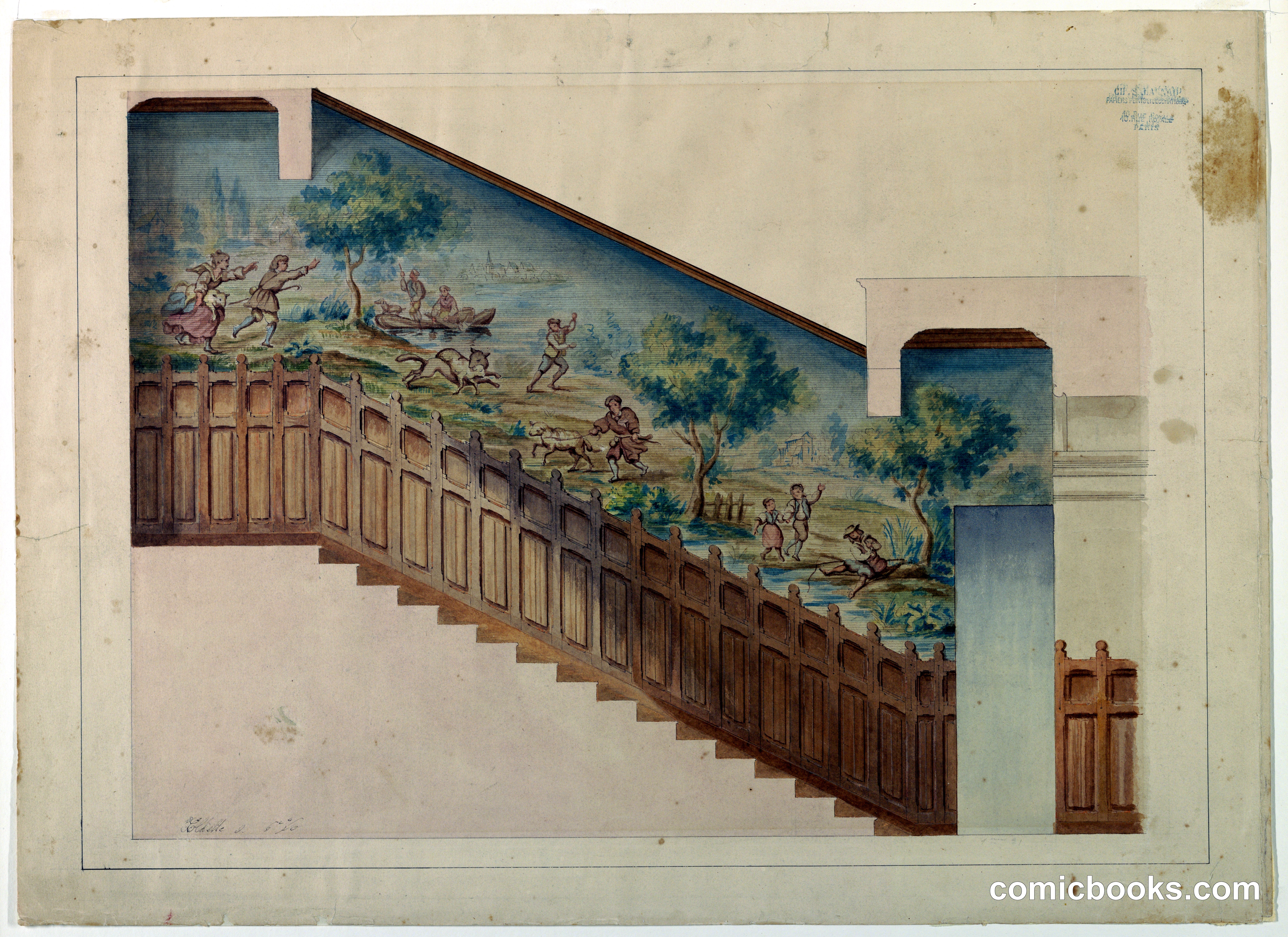 Design for Portion of Stairway in Château-sur-Mer, Newport, Rhode Island