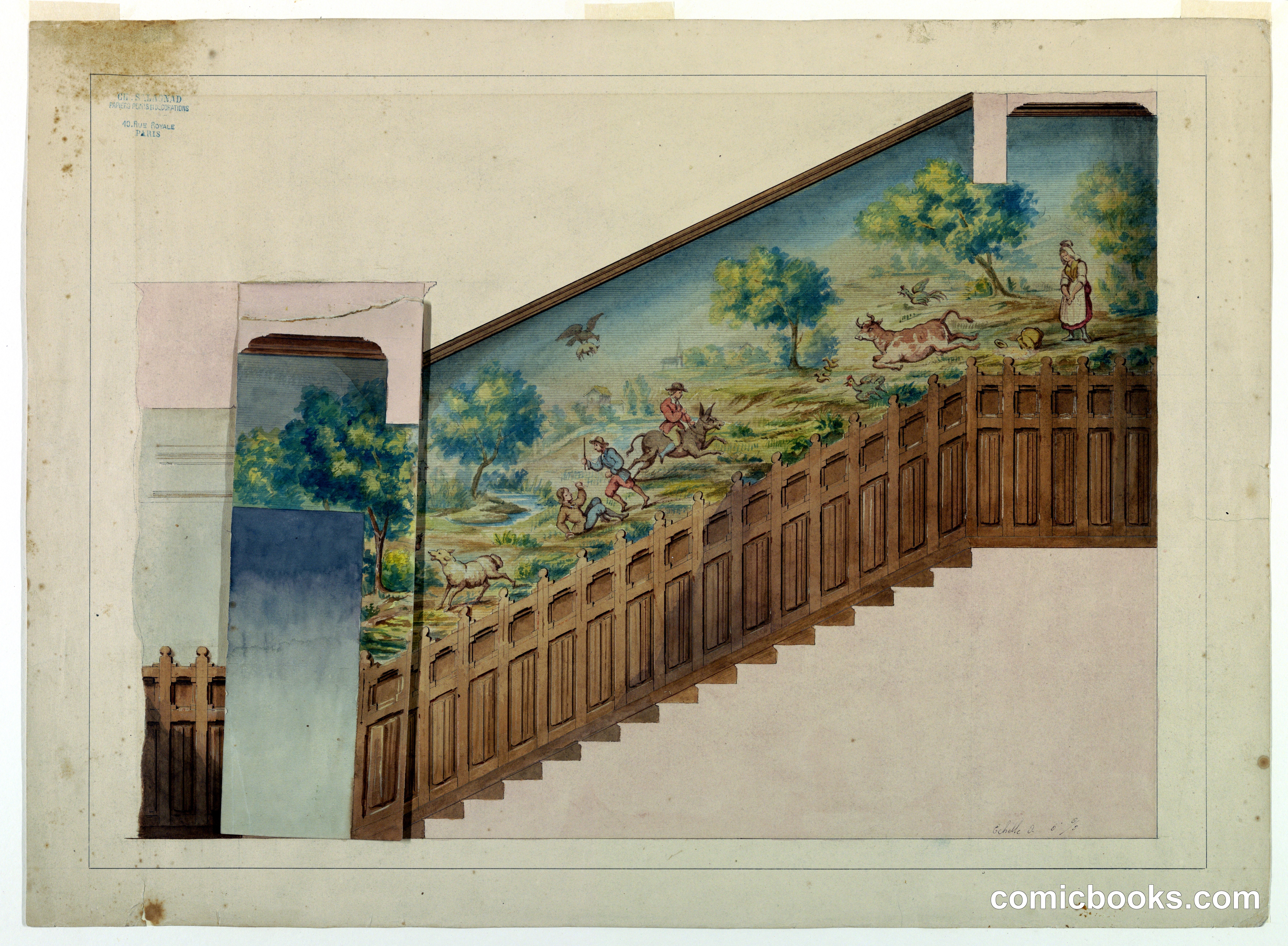 Design with Overlay for Portion of Stairway in Château-sur-Mer, Newport, Rhode Island