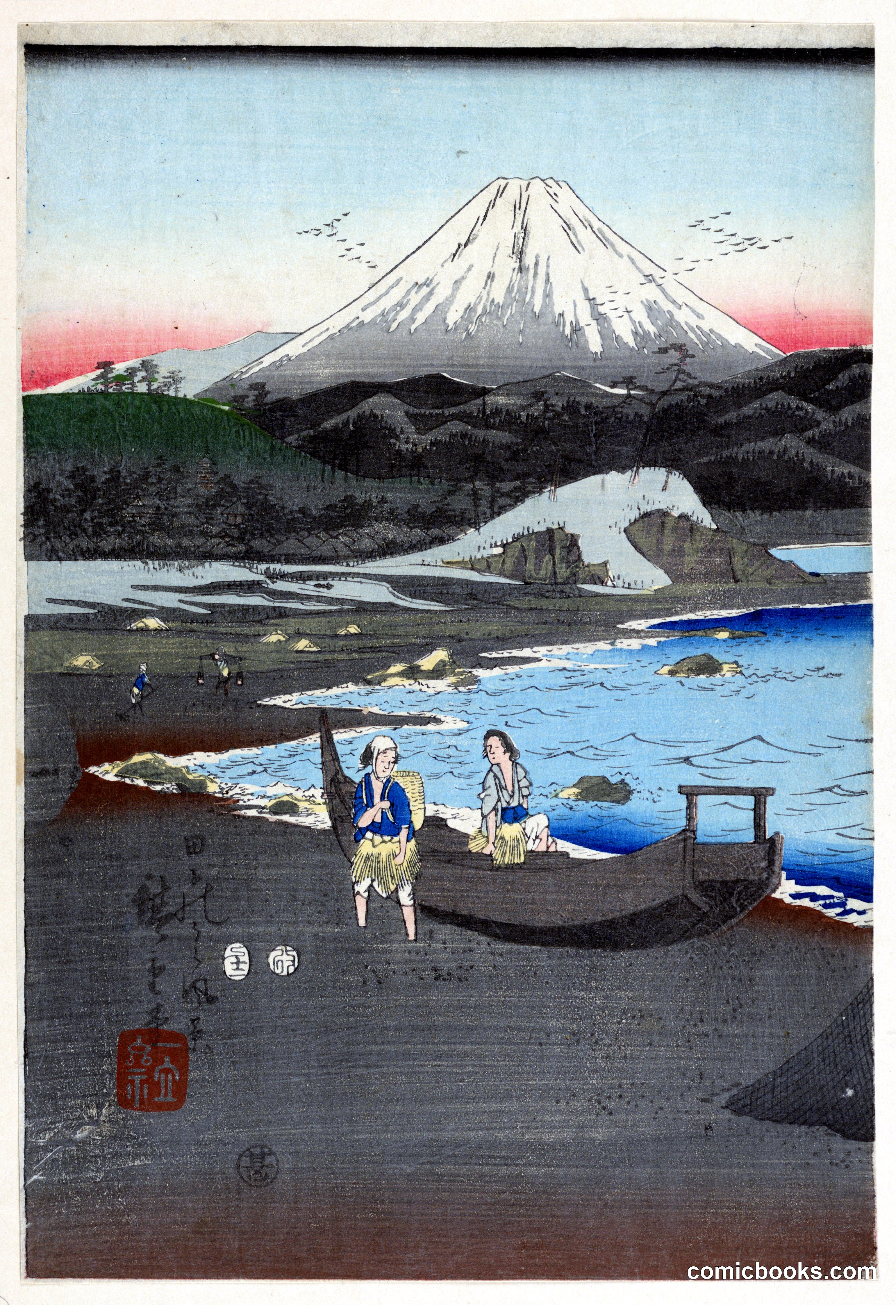 Mount Fuji with Figures at Shore