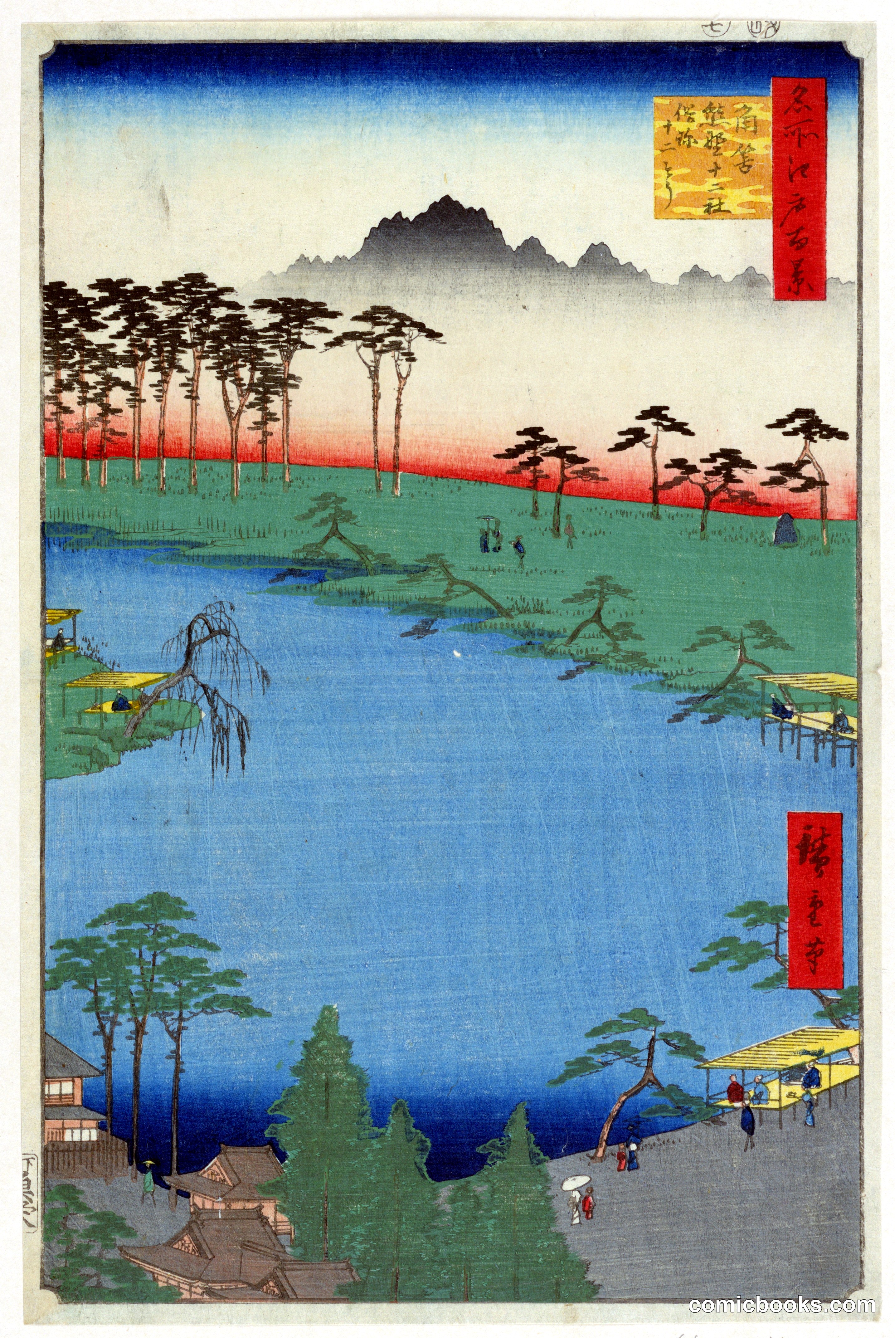 Kumano Junisha Shrine at Tsunohazu from One Hundred Famous Views of Edo