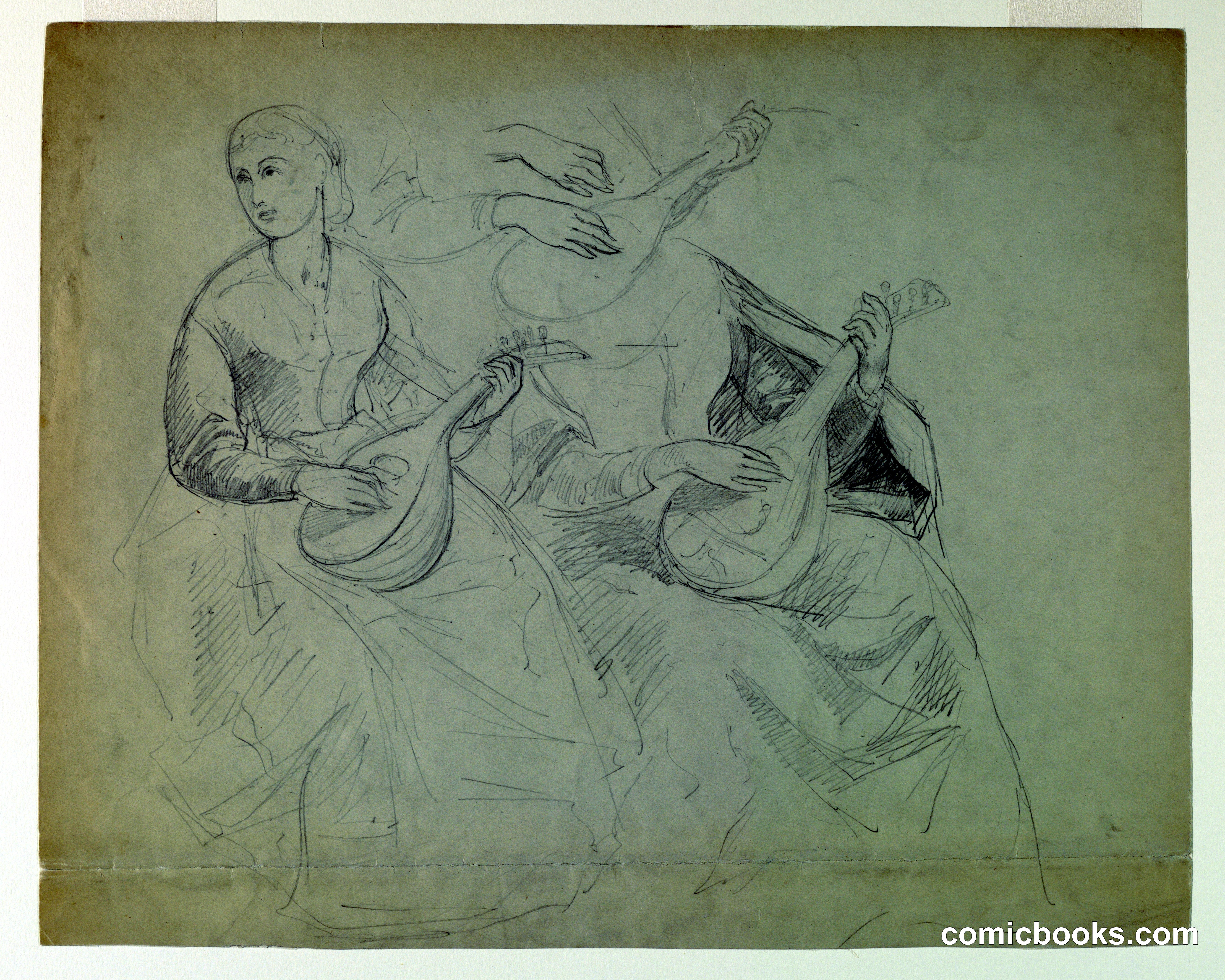 Sketches of a Woman with a Lute, Study for "Titian Showing the Entombment to Charles V and Clement VII"