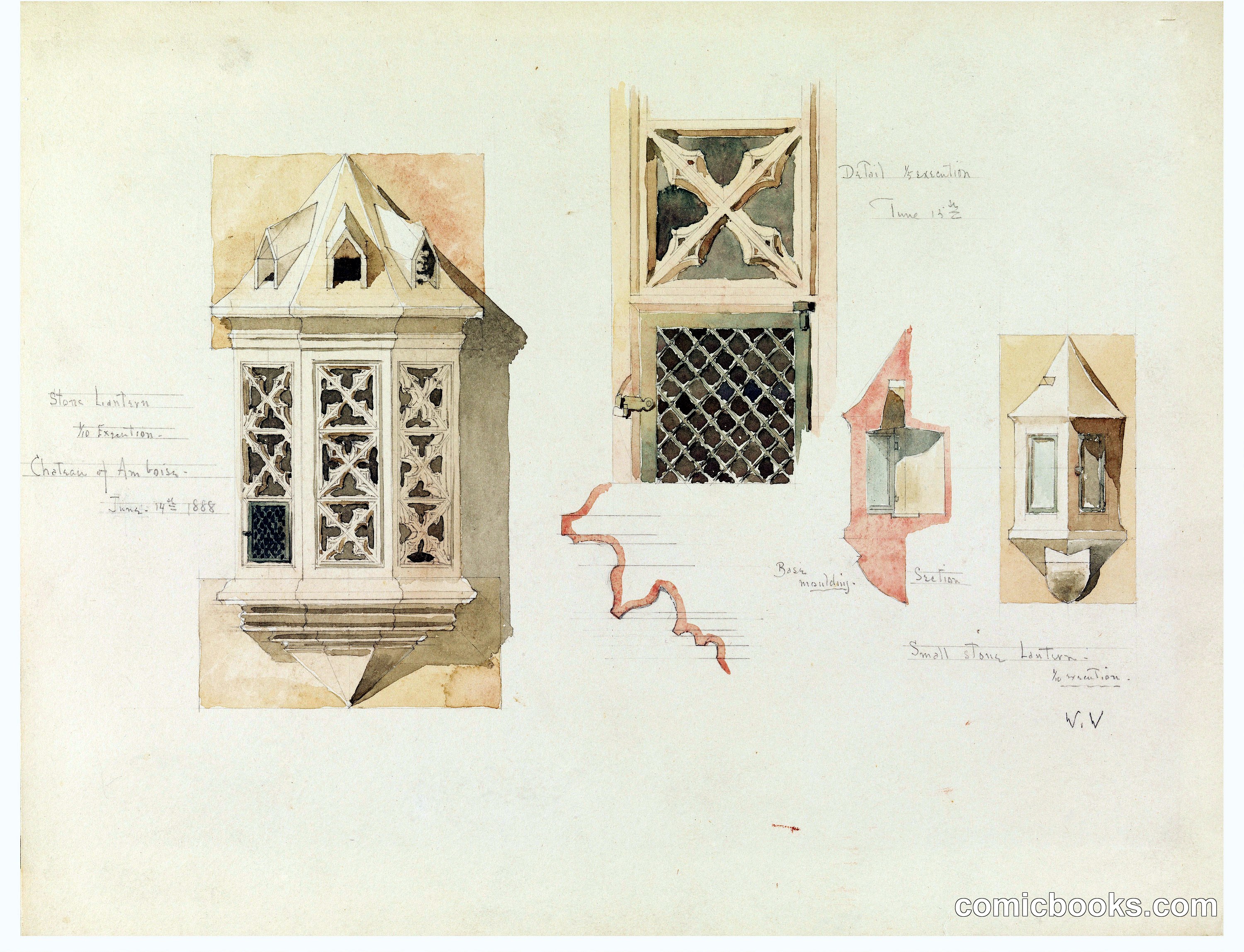 Rendering of Two Stone Lanterns, from the Castle in Amboise, France