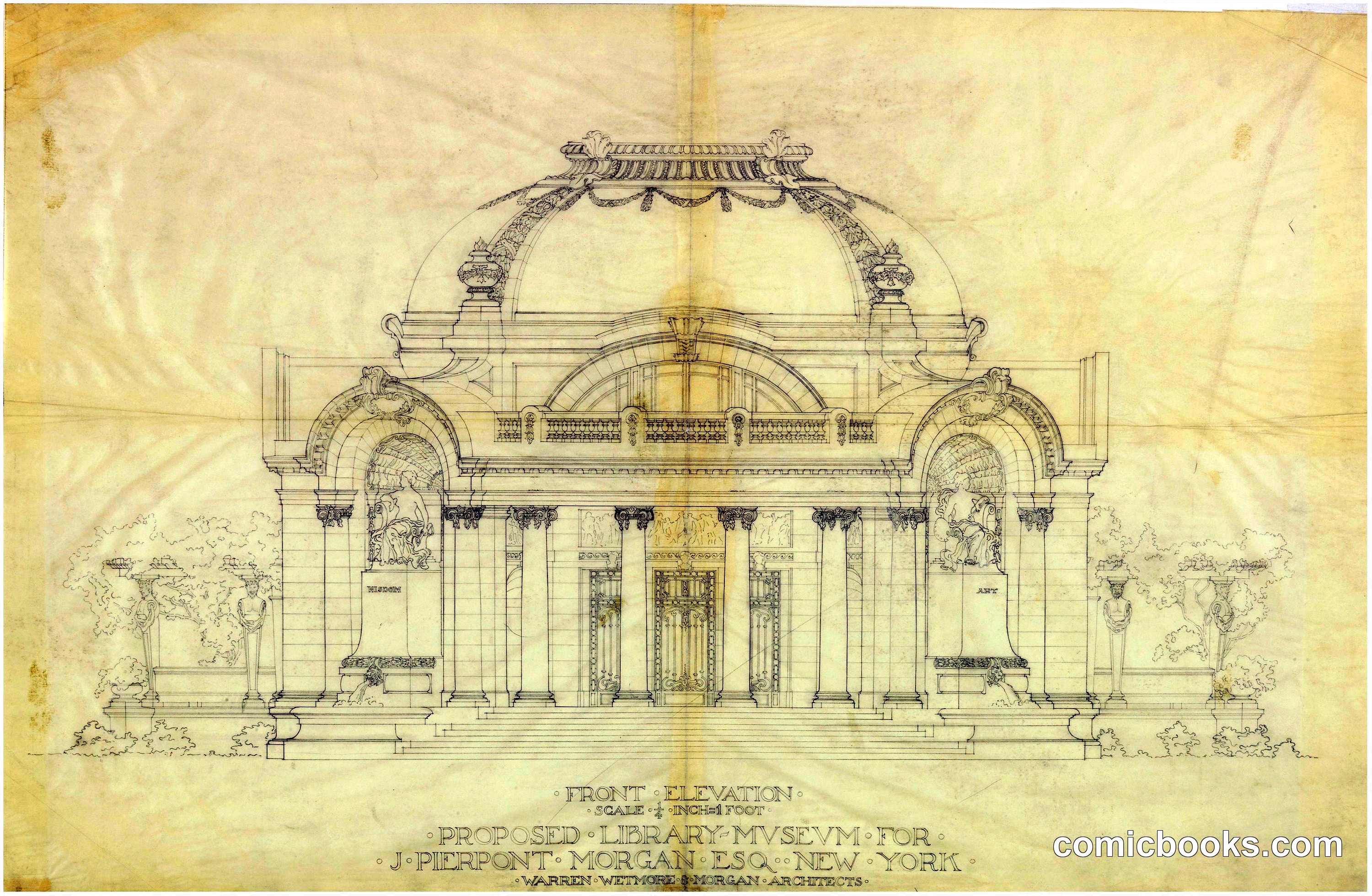 Front Elevation, Proposed Library Museum for J. Pierpont Morgan, Esq., New York