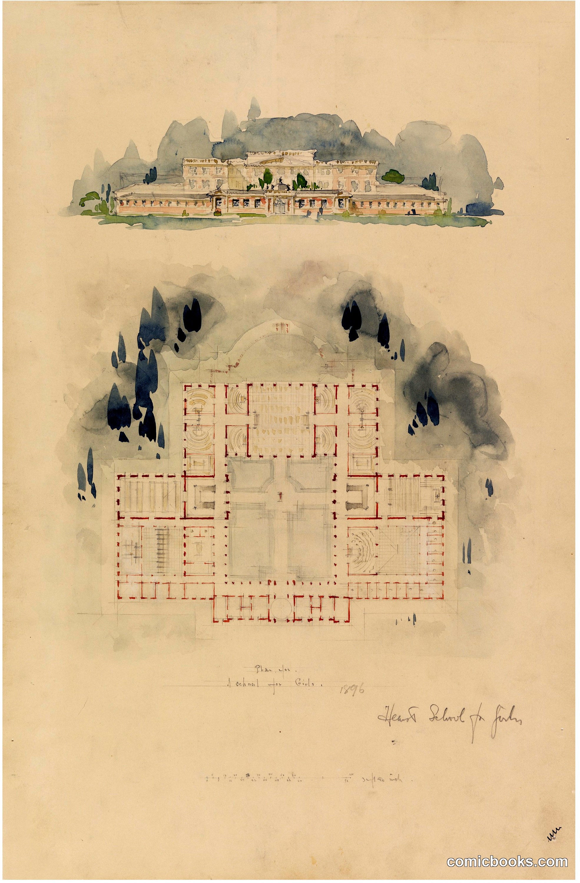 Elevation and Plan of the Hearst School for Girls, Washington, D.C.