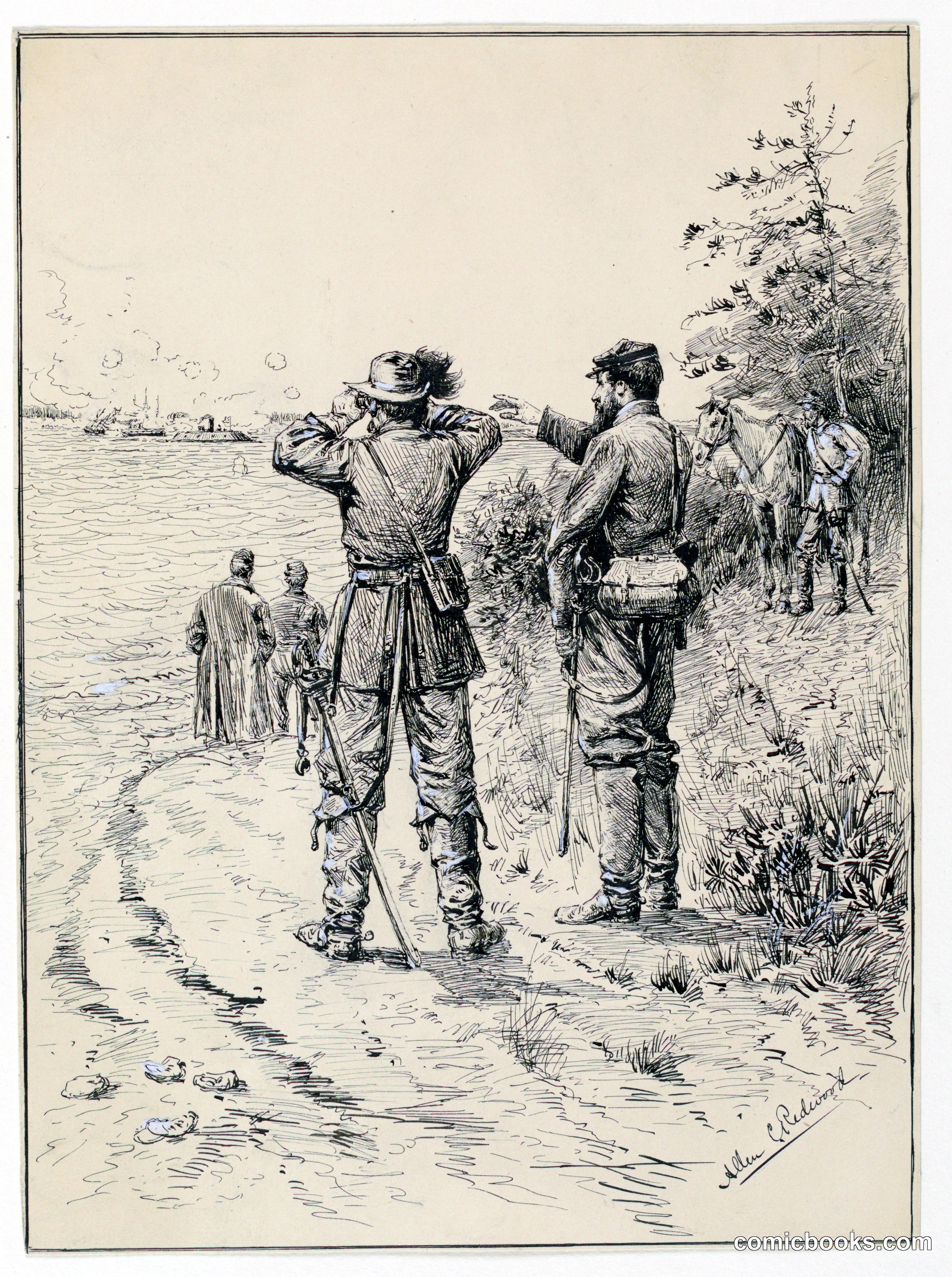 Officers and General Watching a Naval Battle