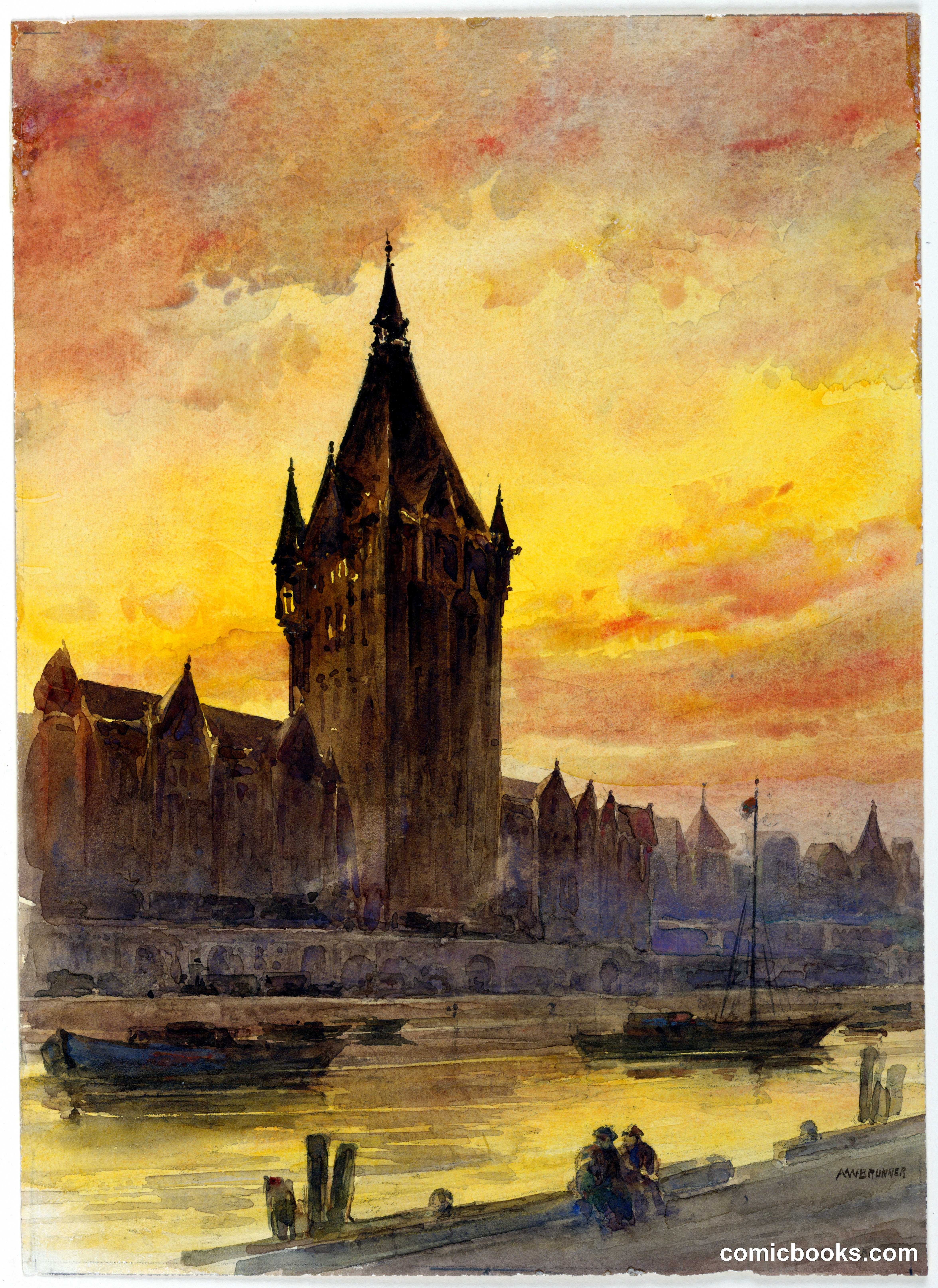 Sunset Over Tower and River