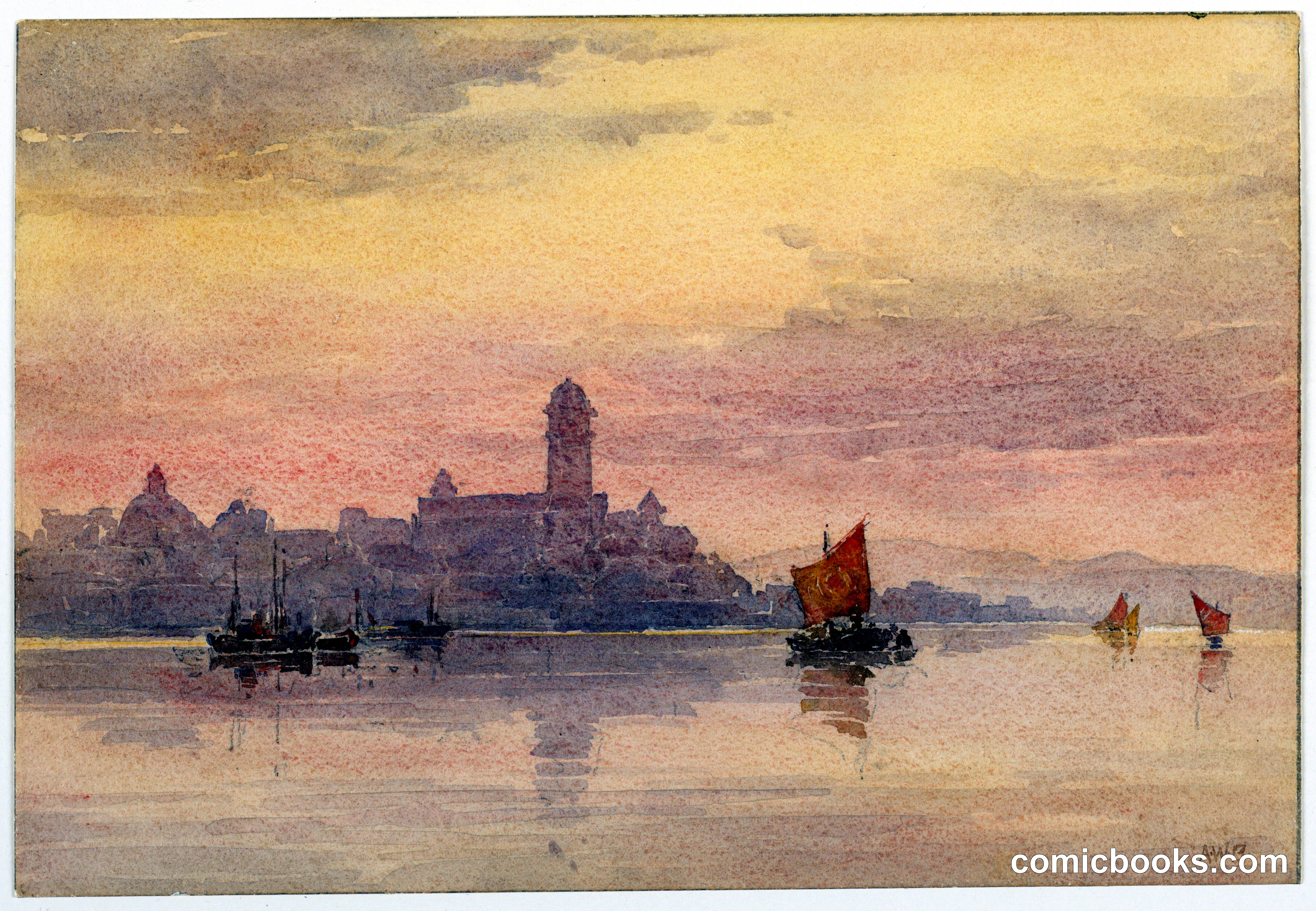 Sunset Over Sailing Boats