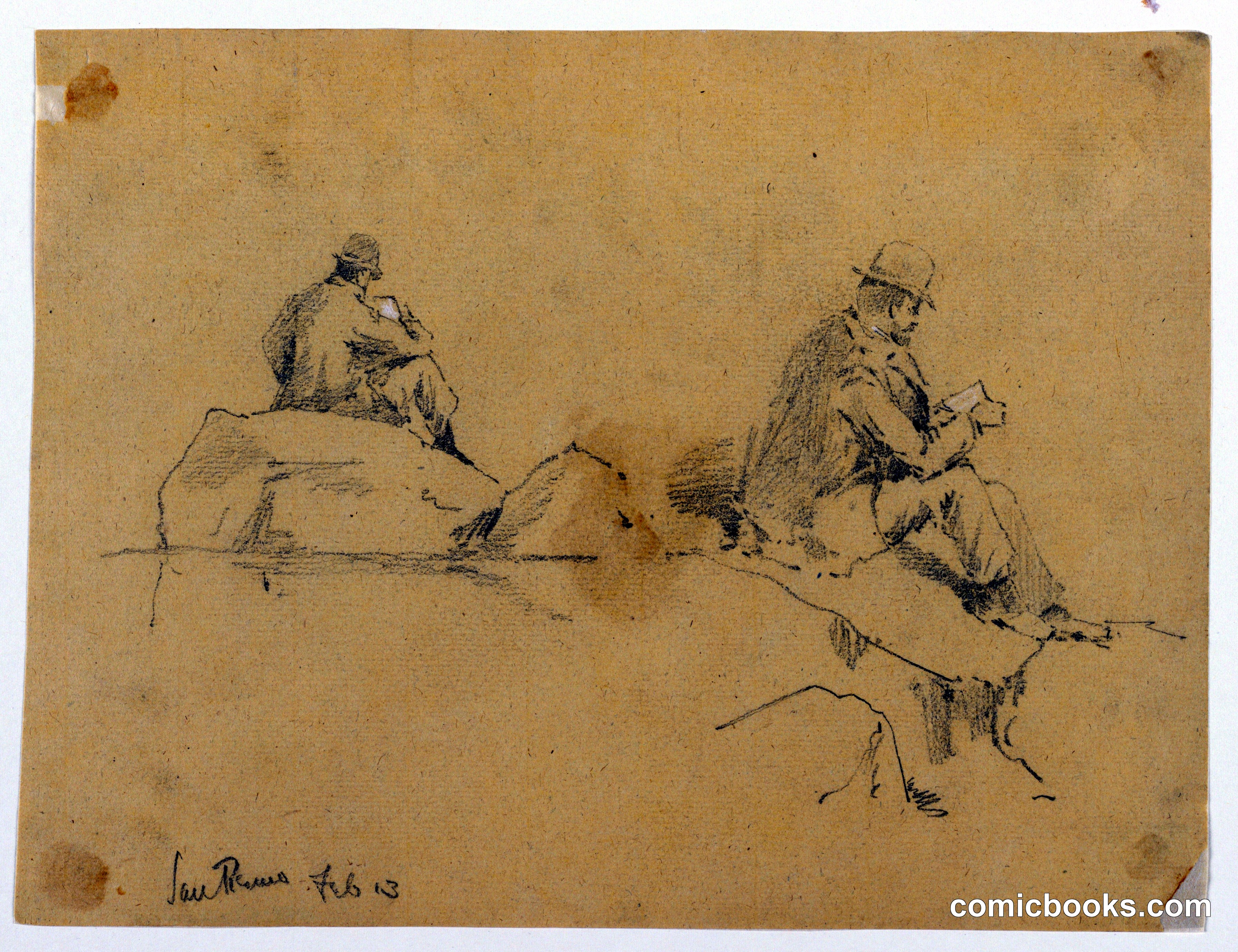 Two Sketches of a Man Seated on Rocks in San Remo