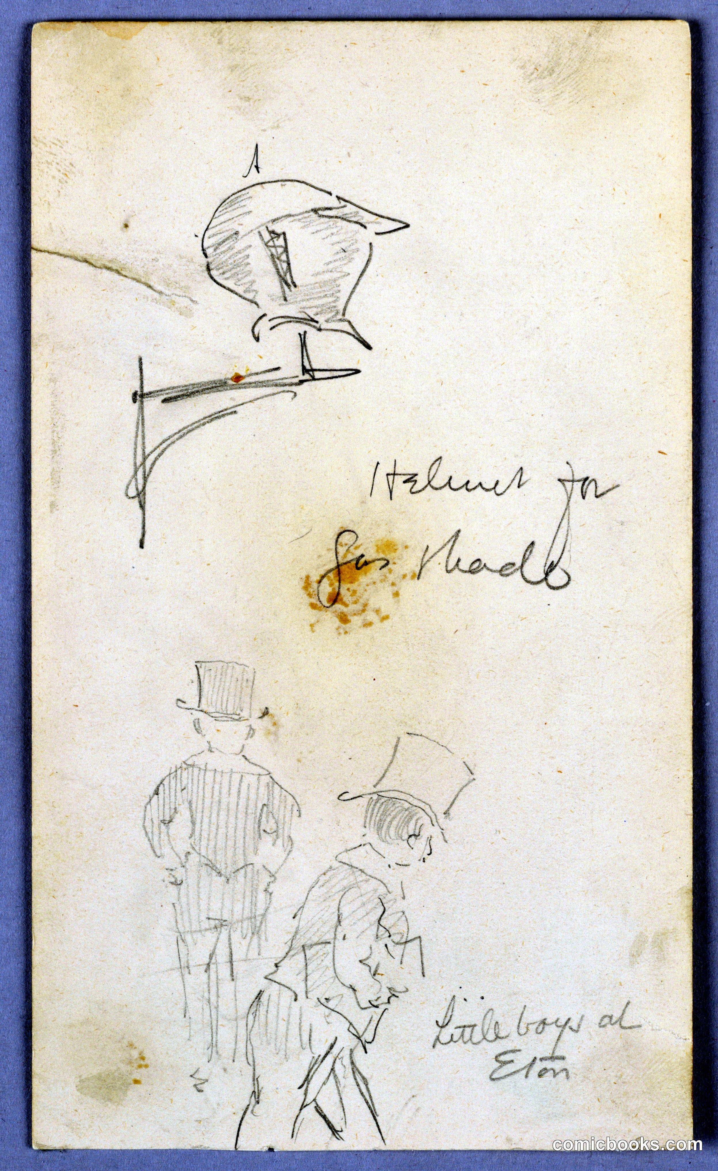Sketch of Helmet and Men at Eton