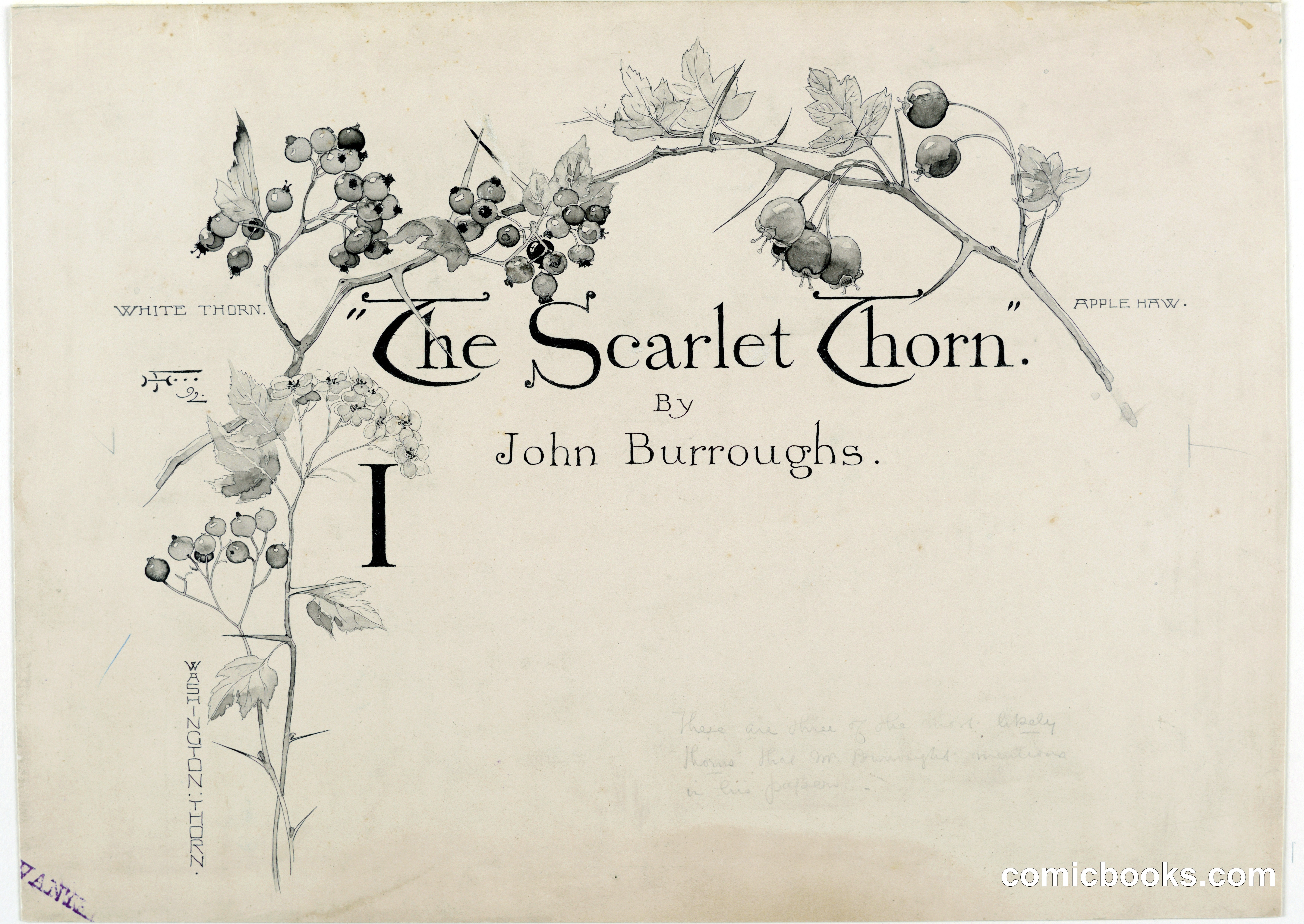 Design for Title Page Heading of "The Scarlet Thorn" by John Burroughs
