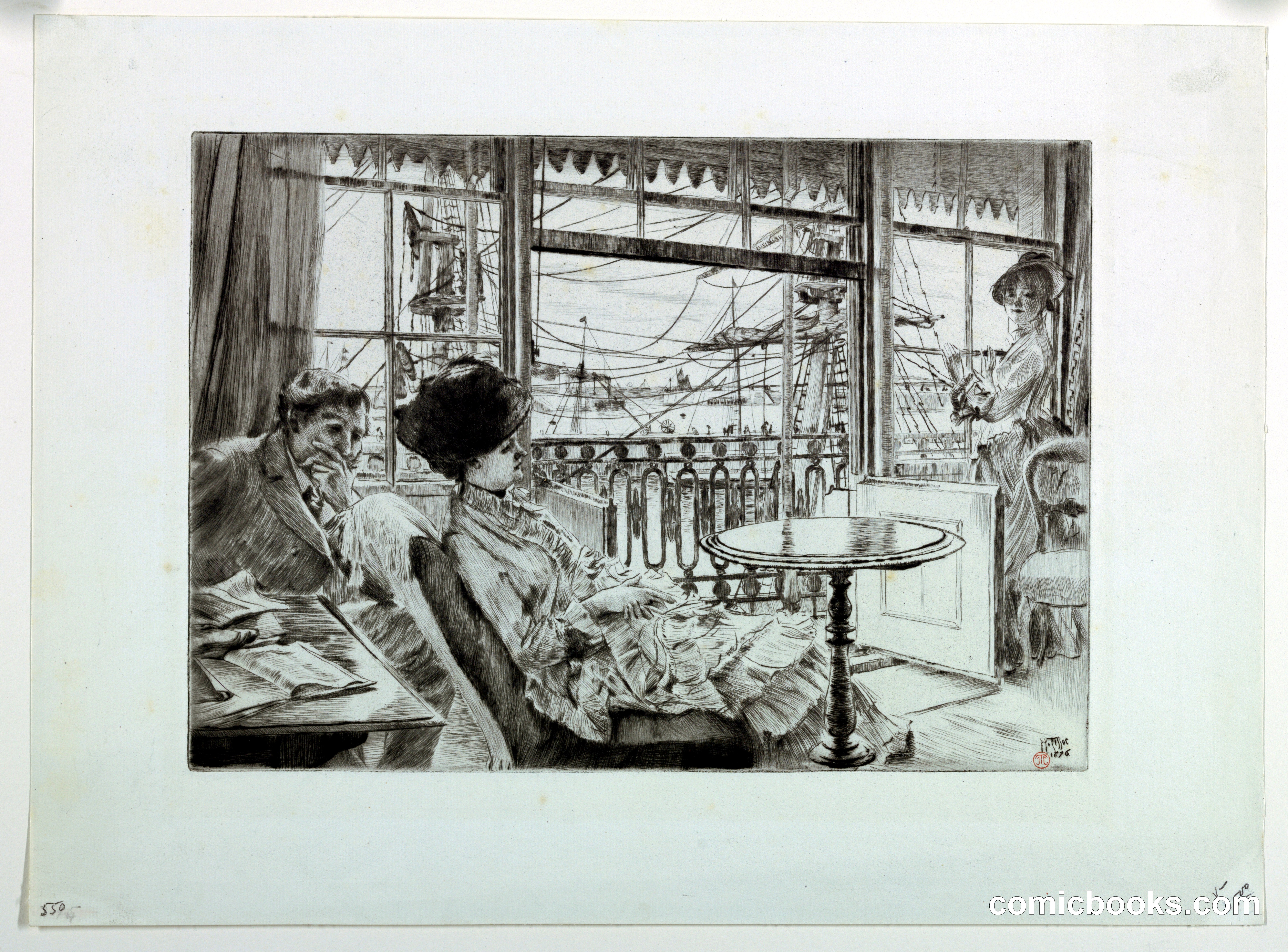 Interior with Figures at a Window Overlooking Harbor