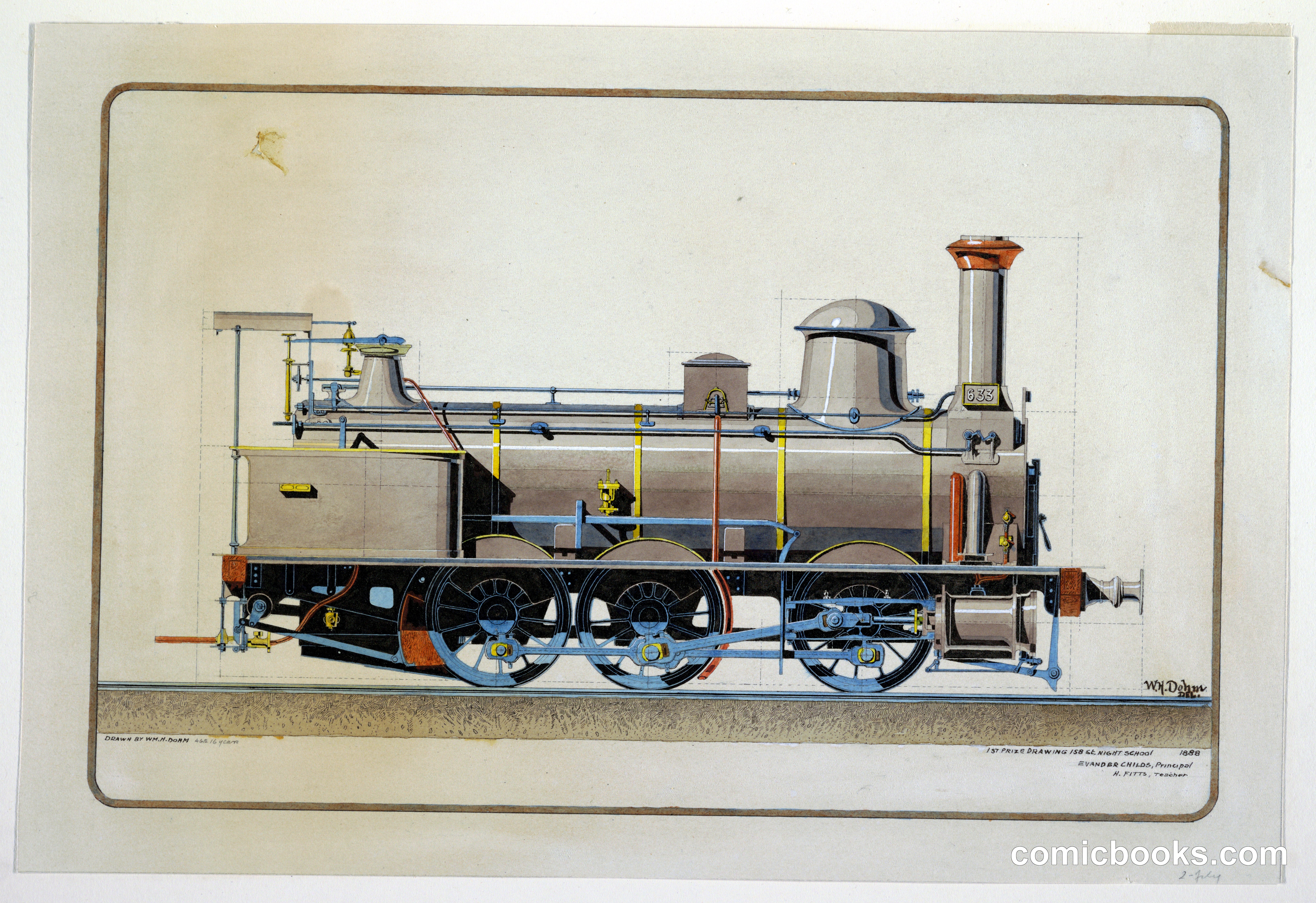 Elevation View of a Locomotive, First Prize Drawing