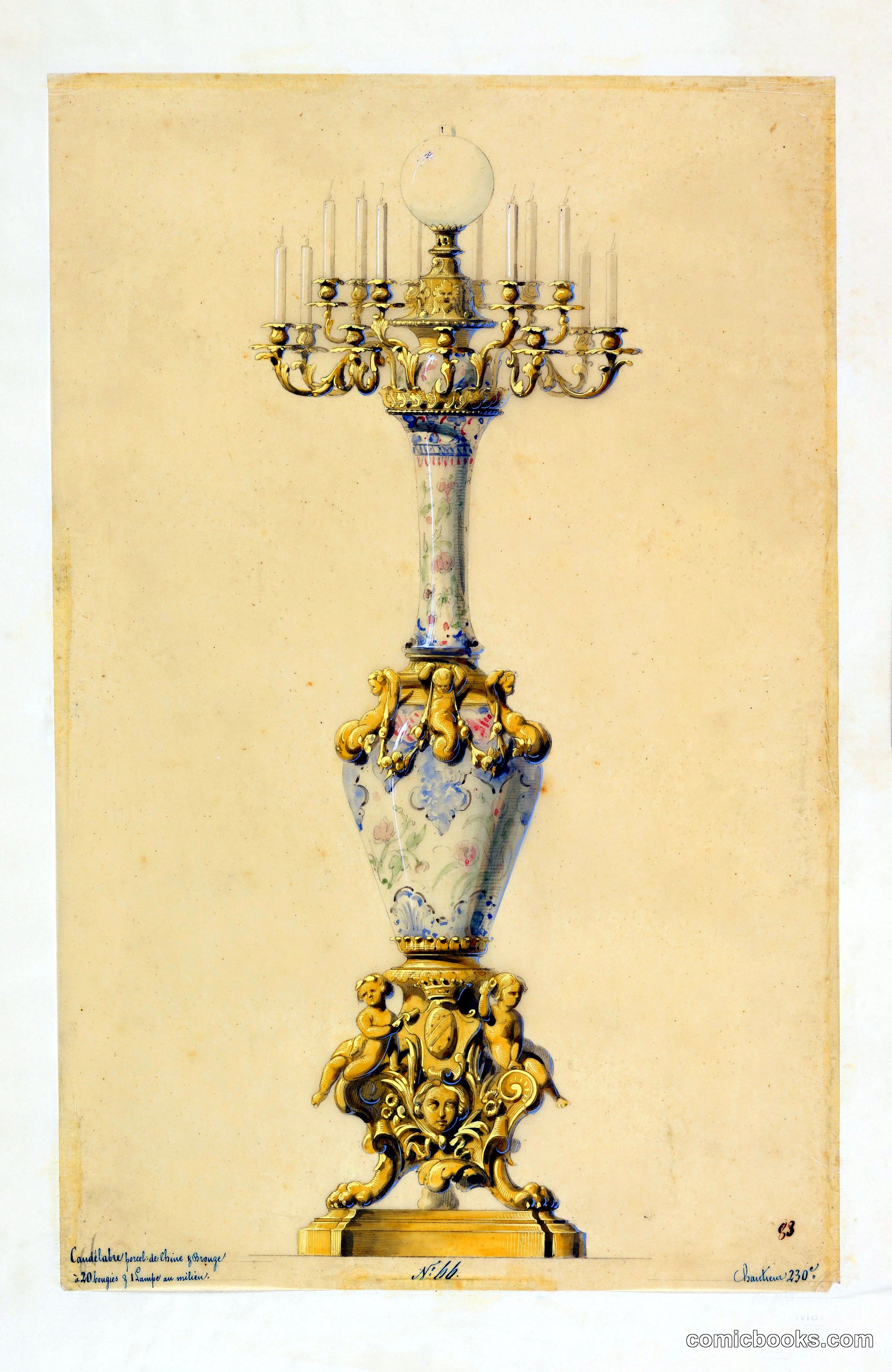 Design for a Gas Lamp and Candelabrum