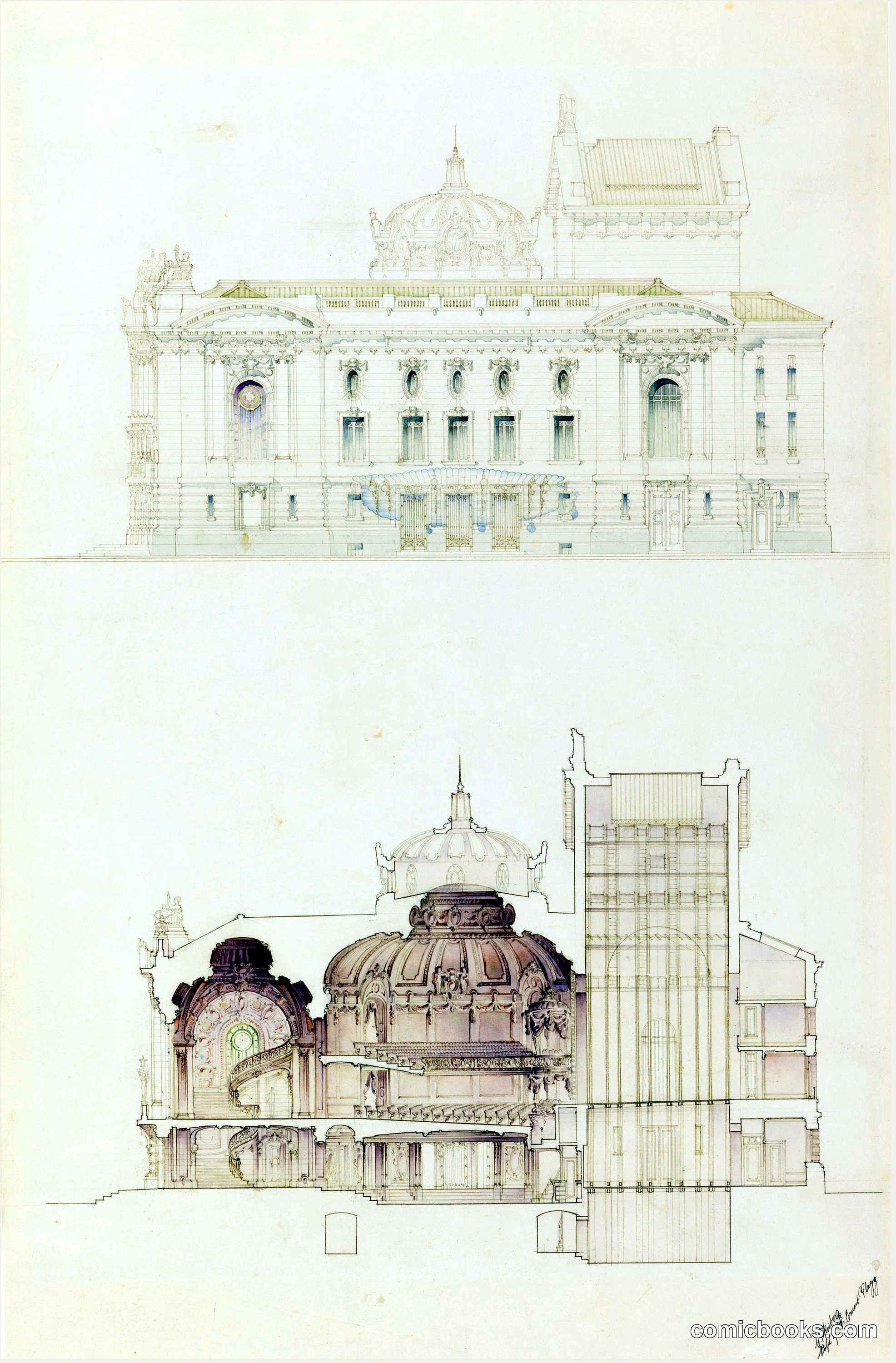 Elevation and Cross-Section of an Opera House
