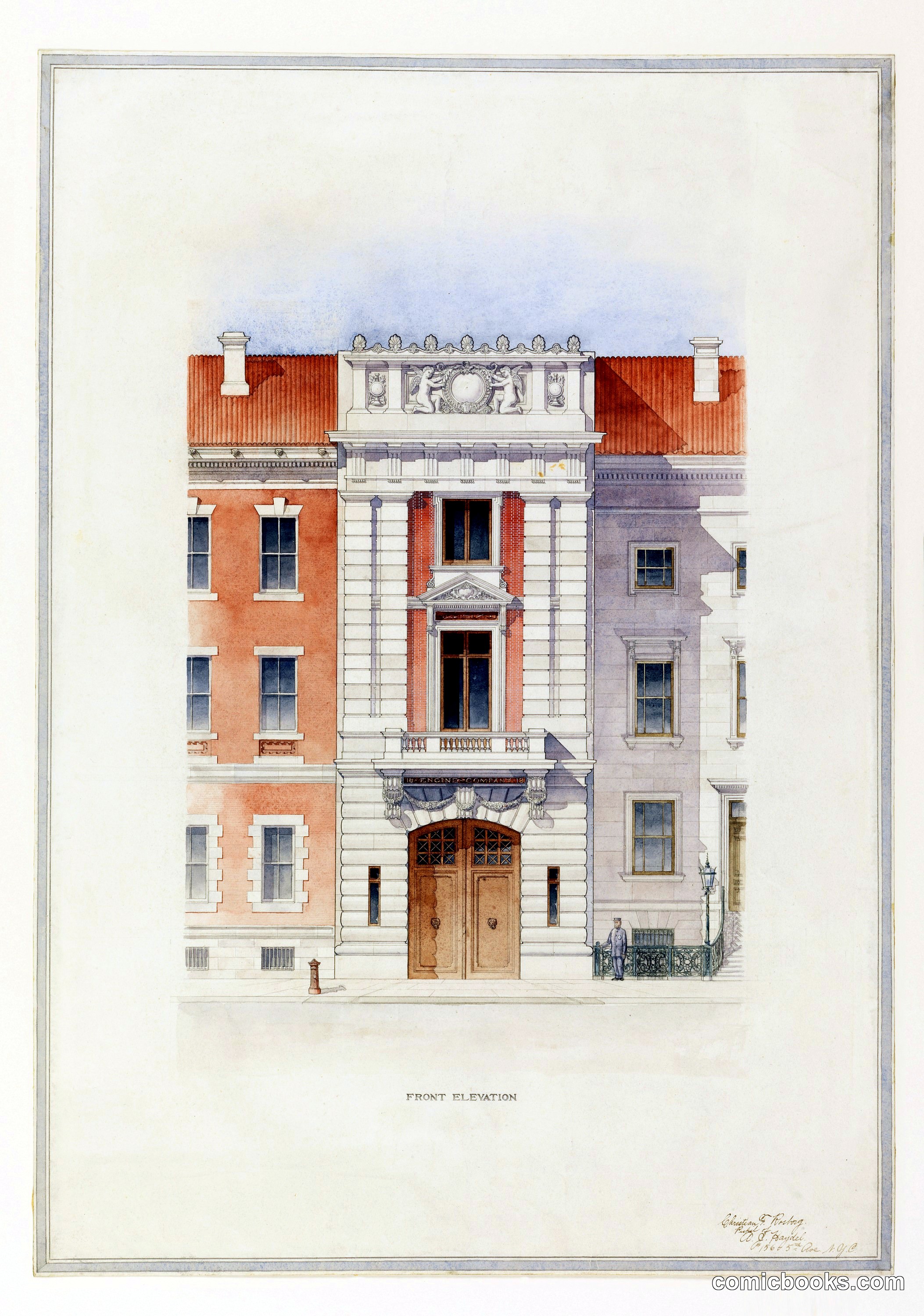 Design for a Fire House: Front Elevation