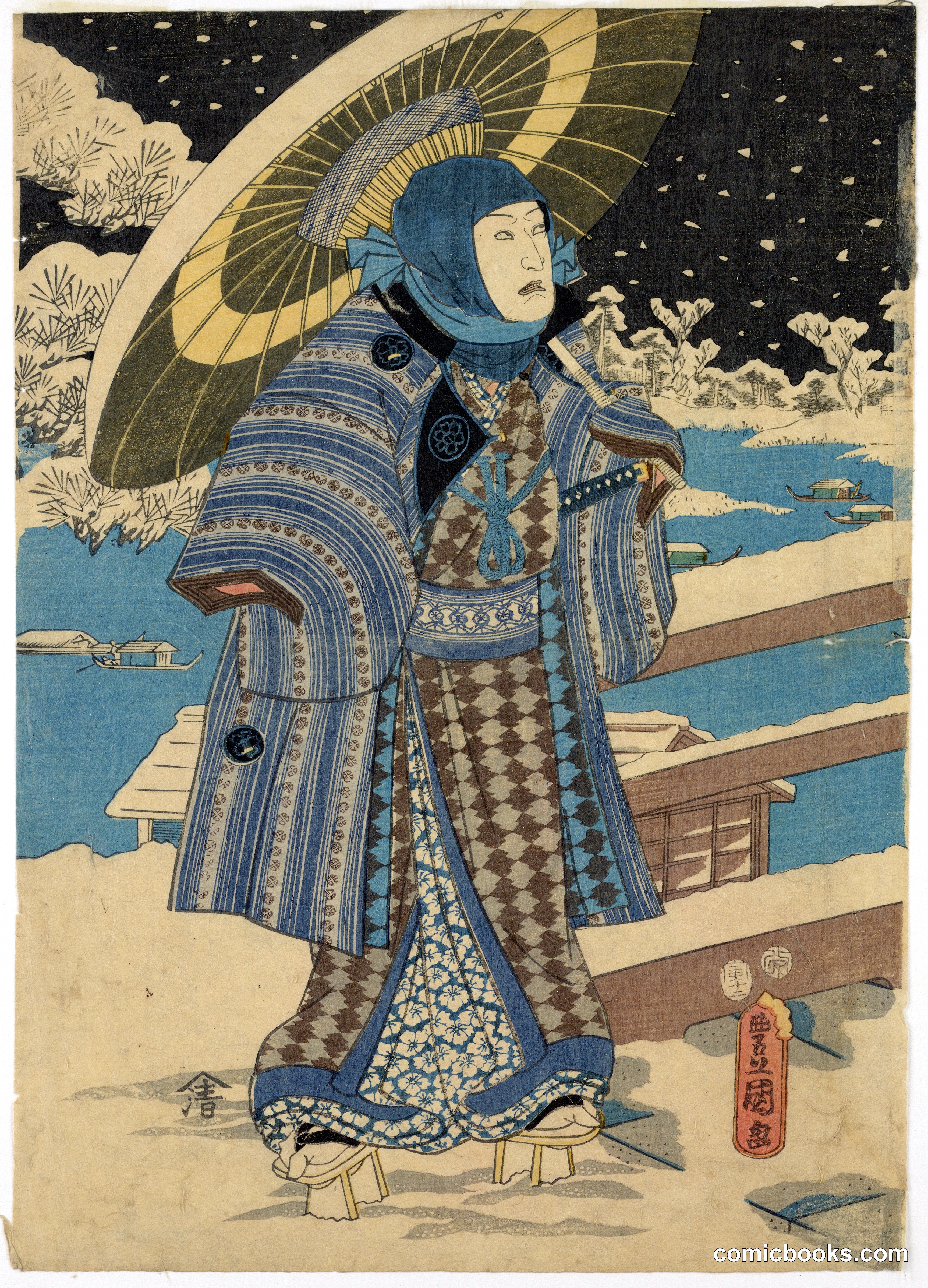 Man with Parasol in Snow