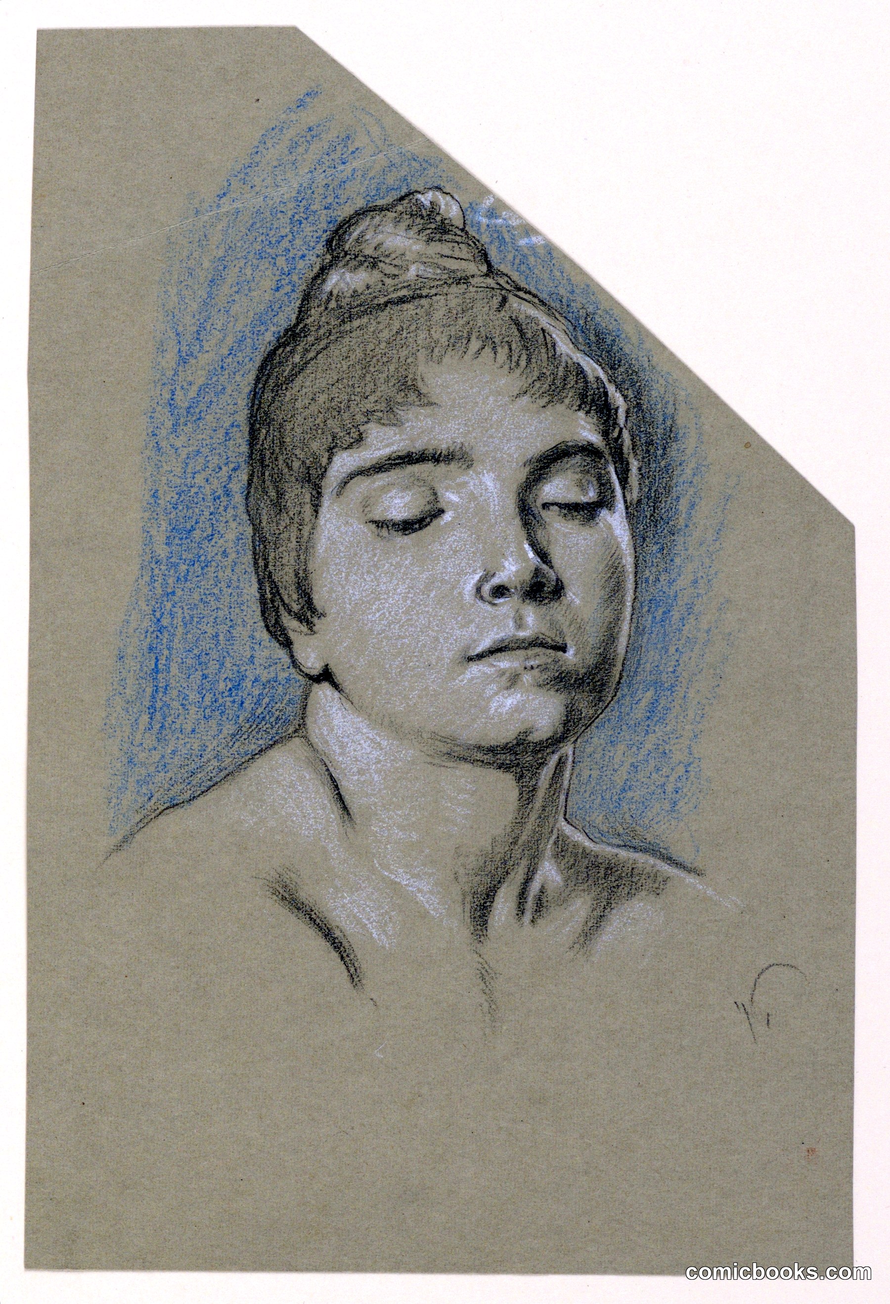 Portrait Sketch of a Young Woman with Closed Eyes