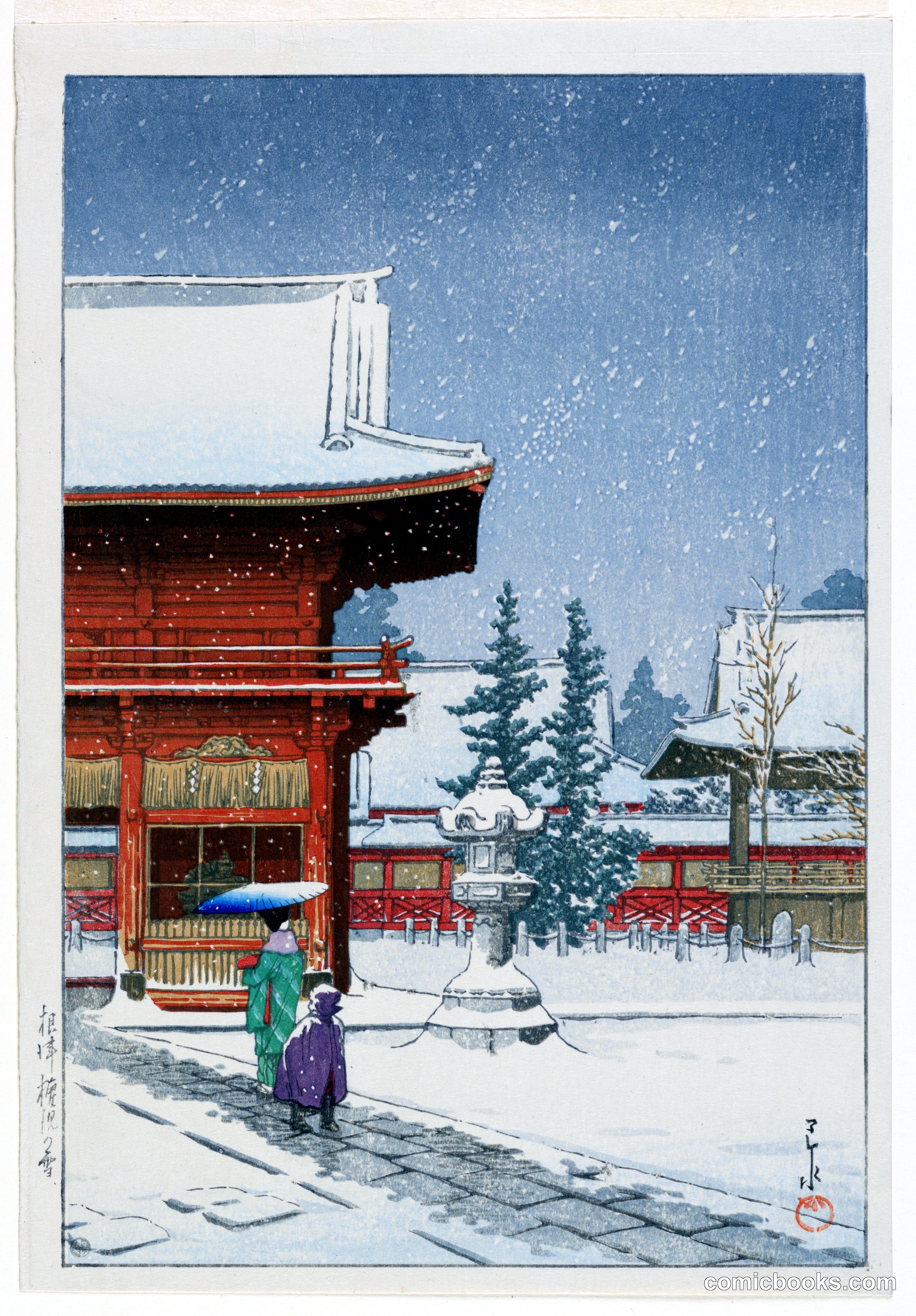 Snow Scene at Gongen Temple of Nezu