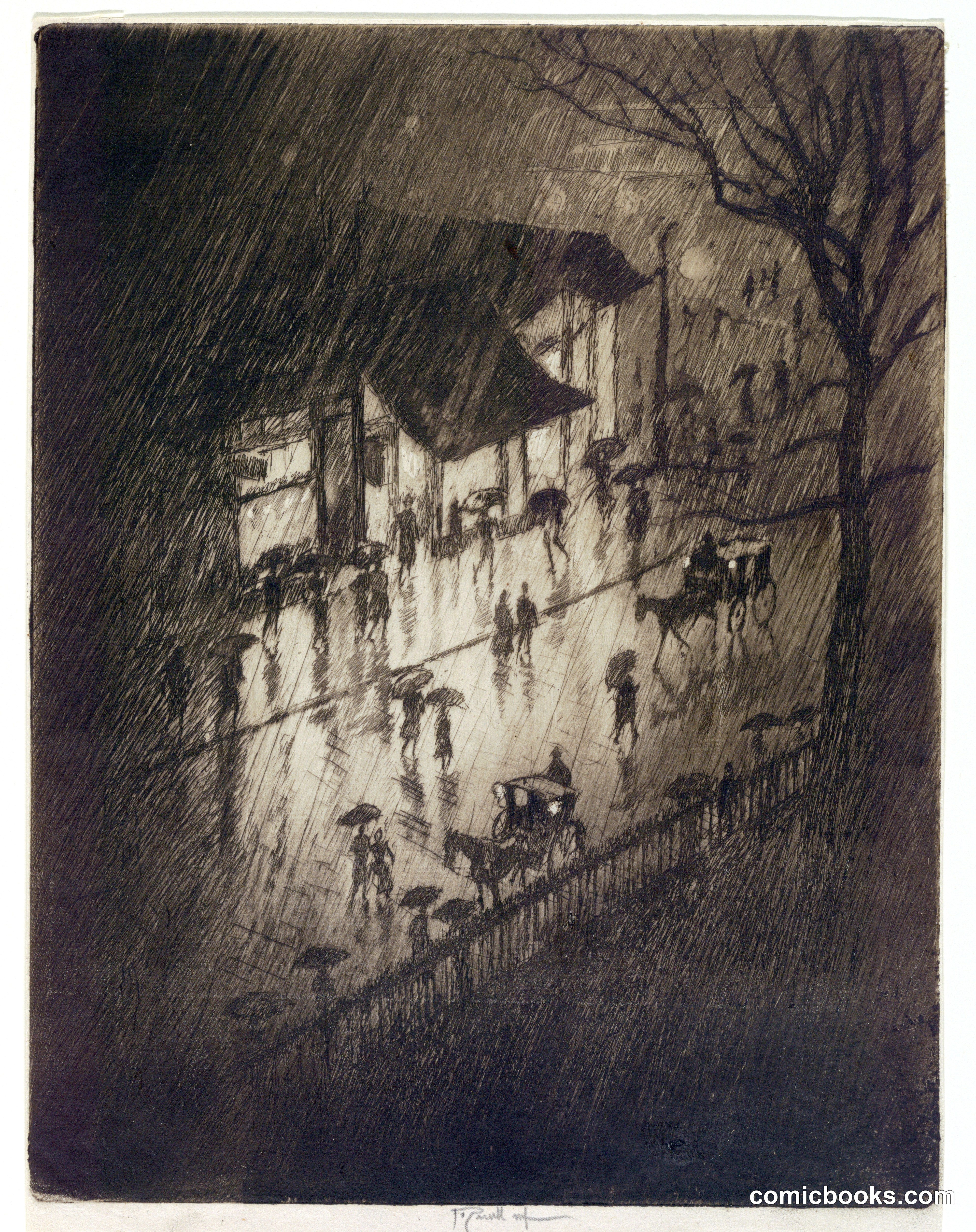 Rainy Night, Charing Cross Shops