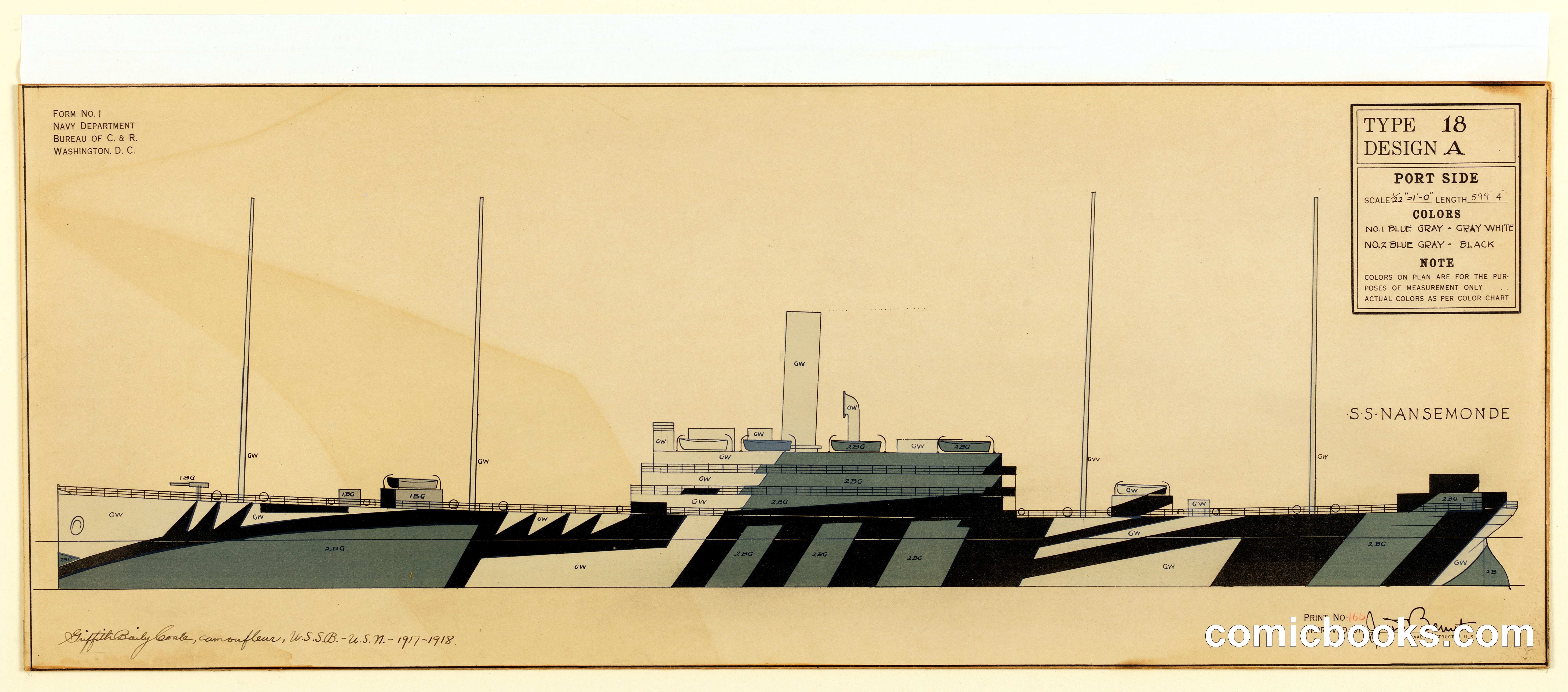 Port Side of S.S. Nansemonde, Showing Camouflage