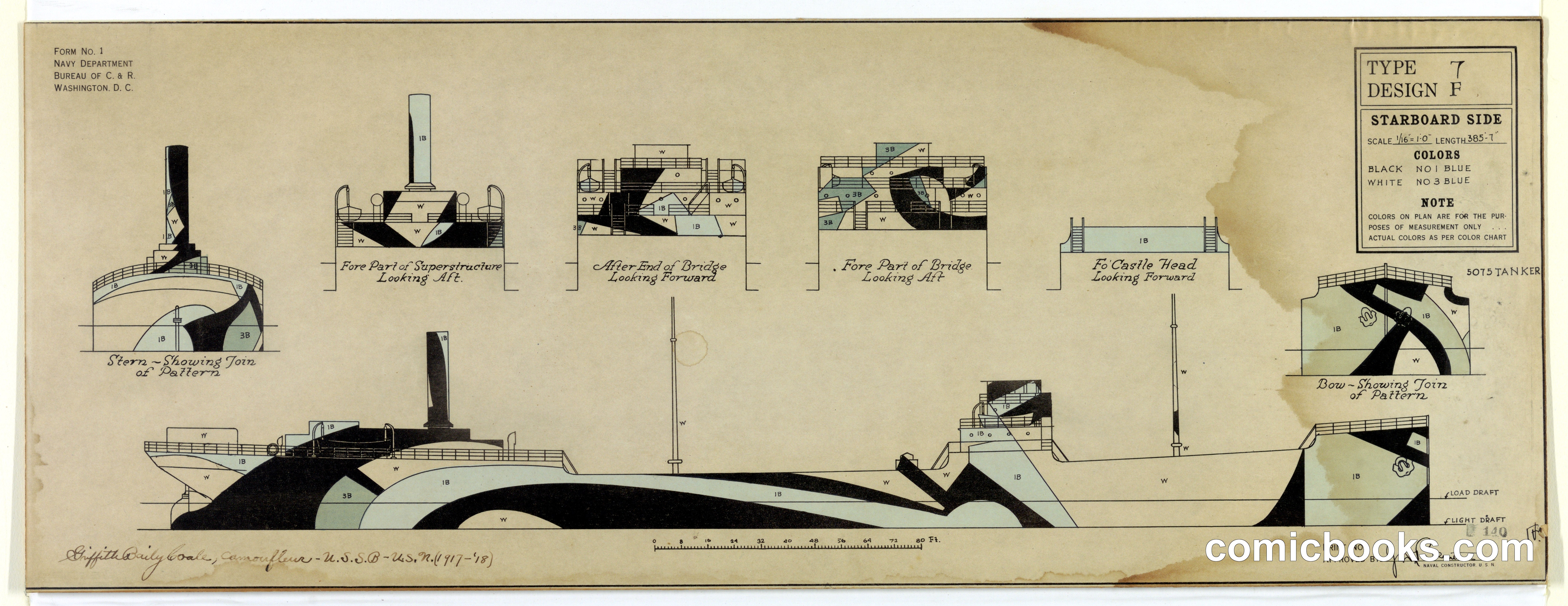 Starboard Side and Details of 5075 Tanker, Showing Camouflage