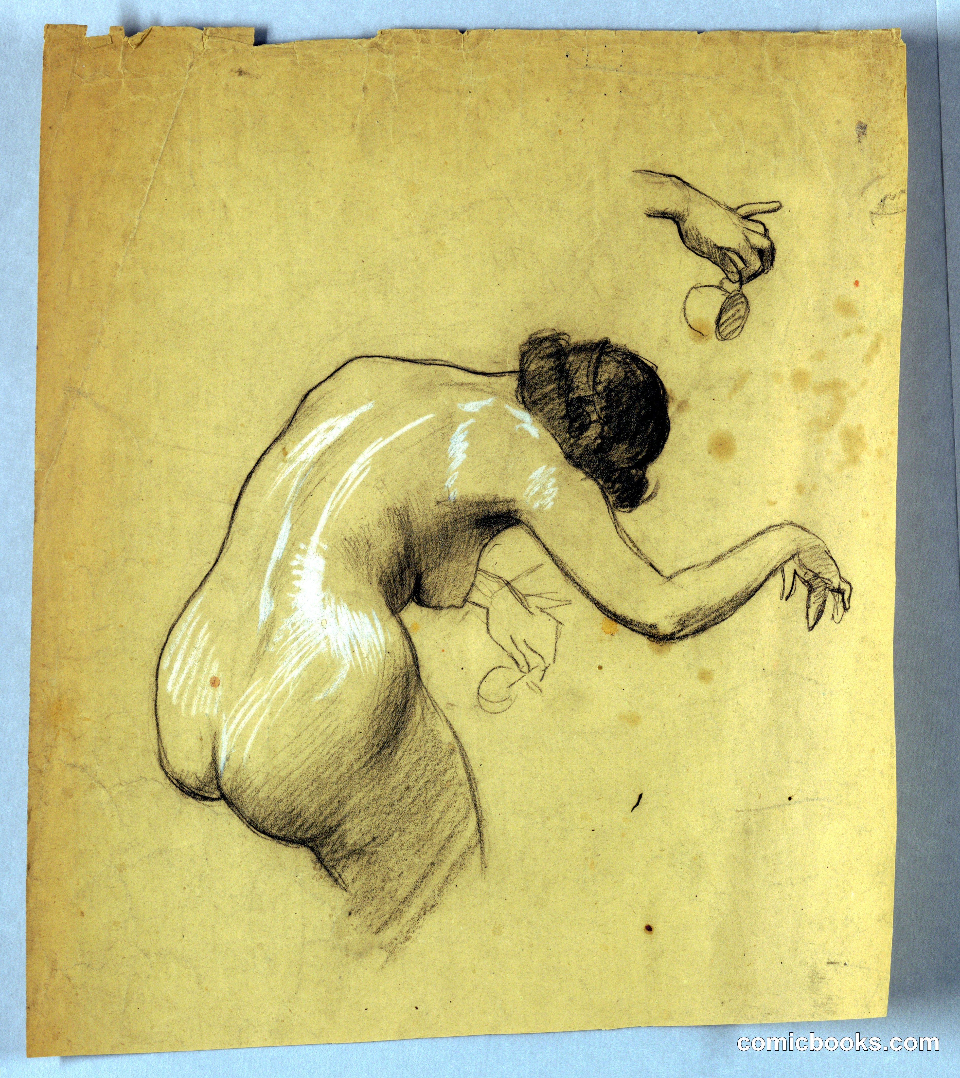 Study of Bending Nude Figure Holding Cup