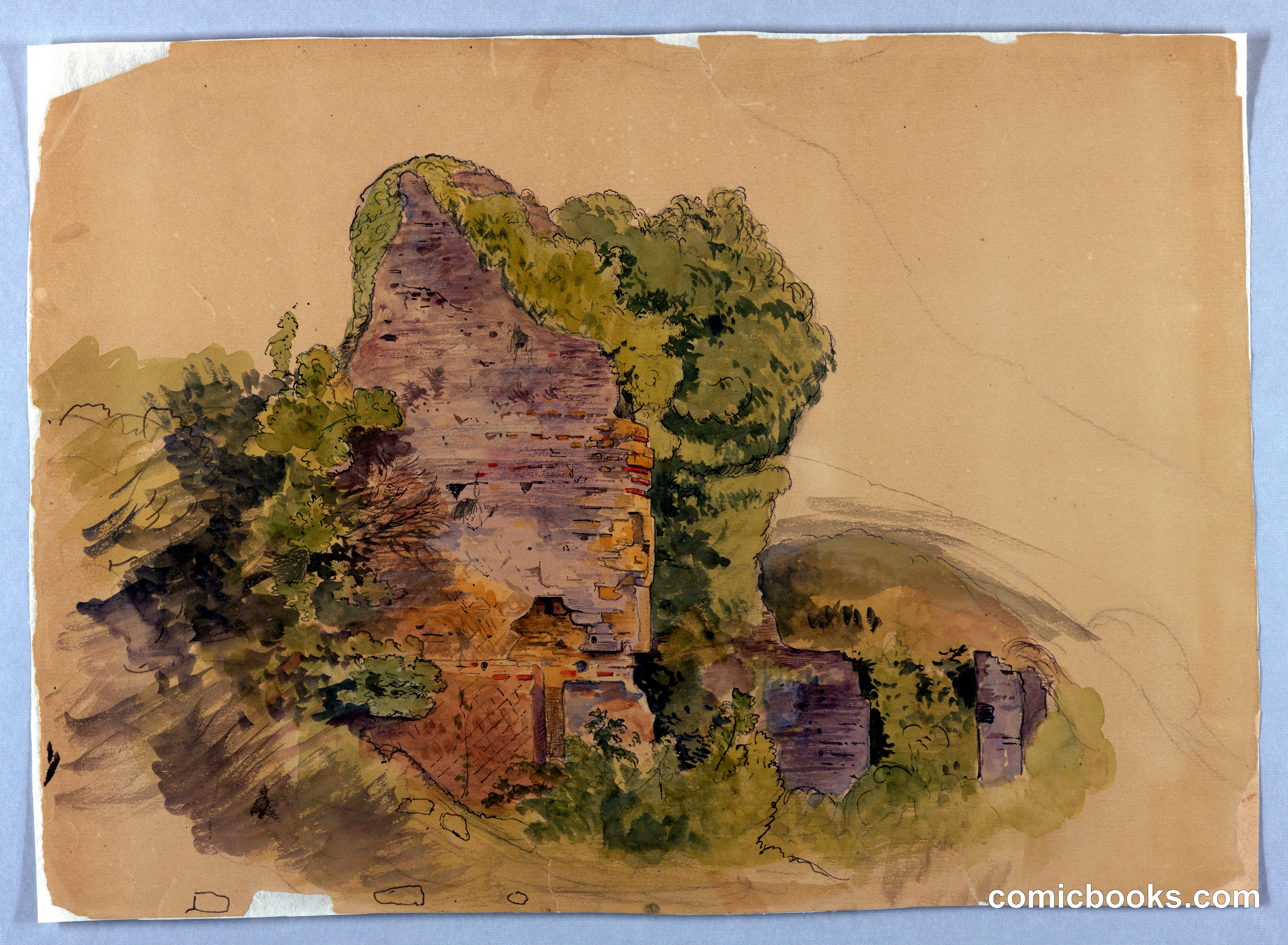 Tower Base, Sketch of Ruins in Forest