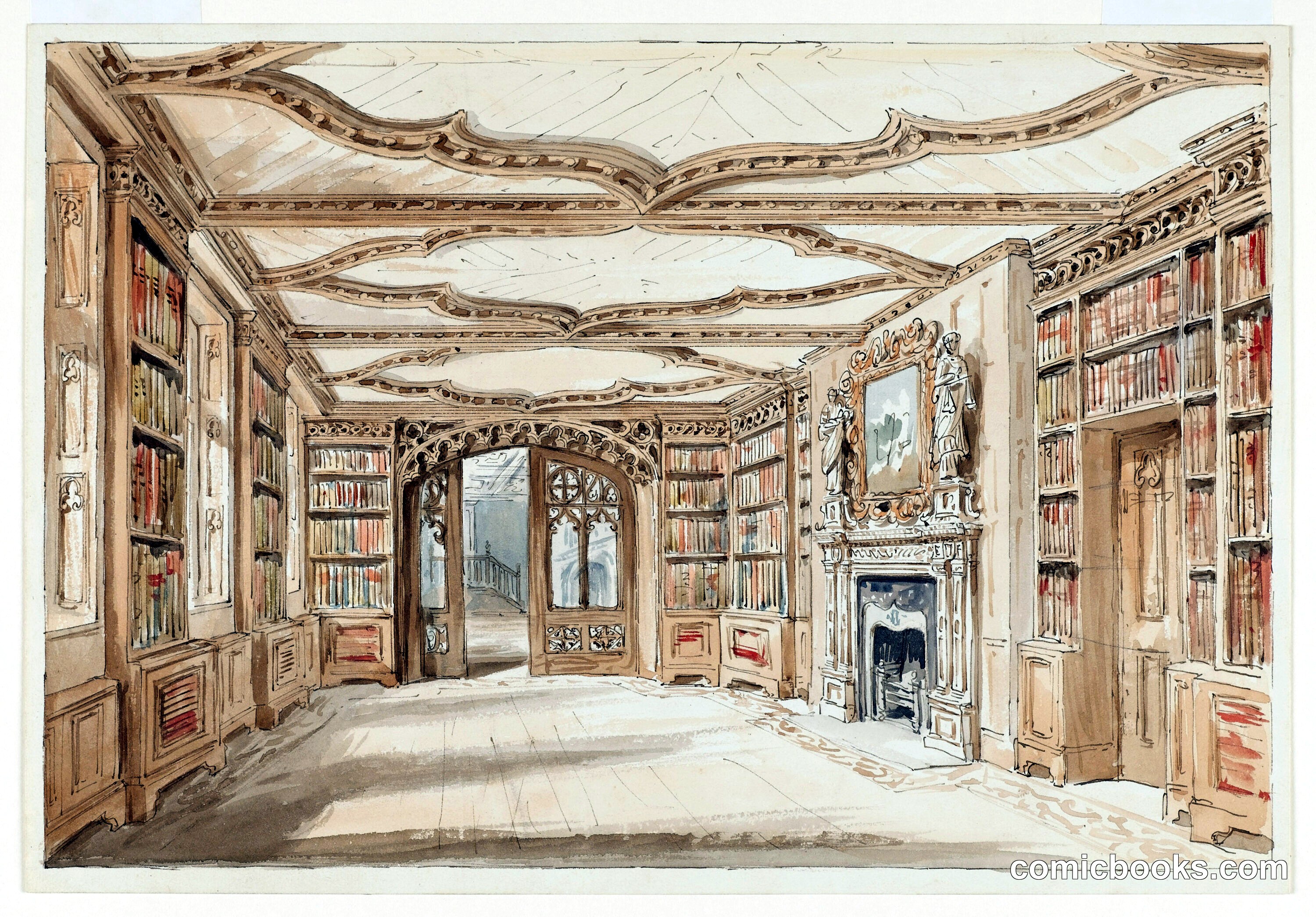 A Library in Gothic Style