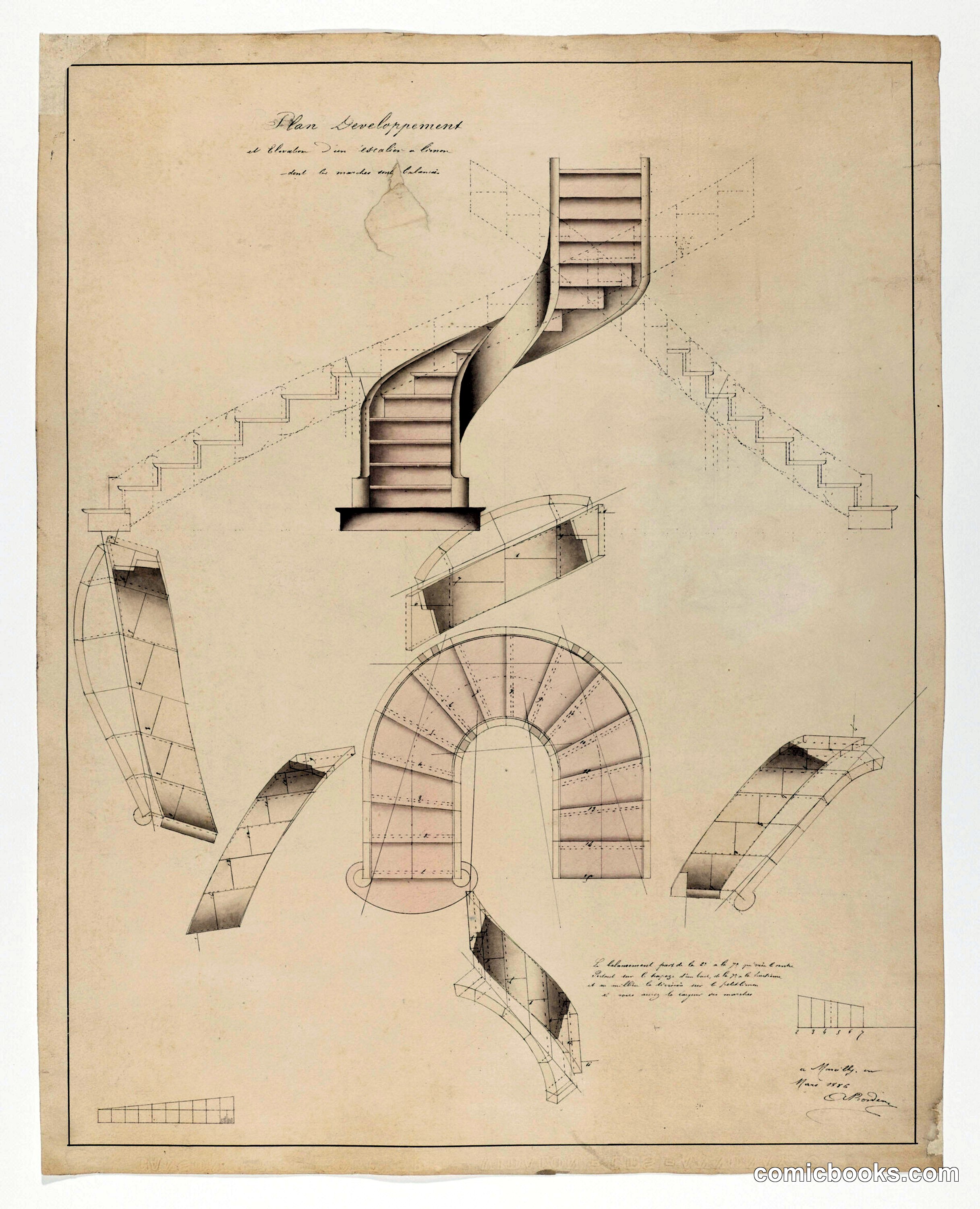 Plan Development and Elevation for a Spiral Staircase