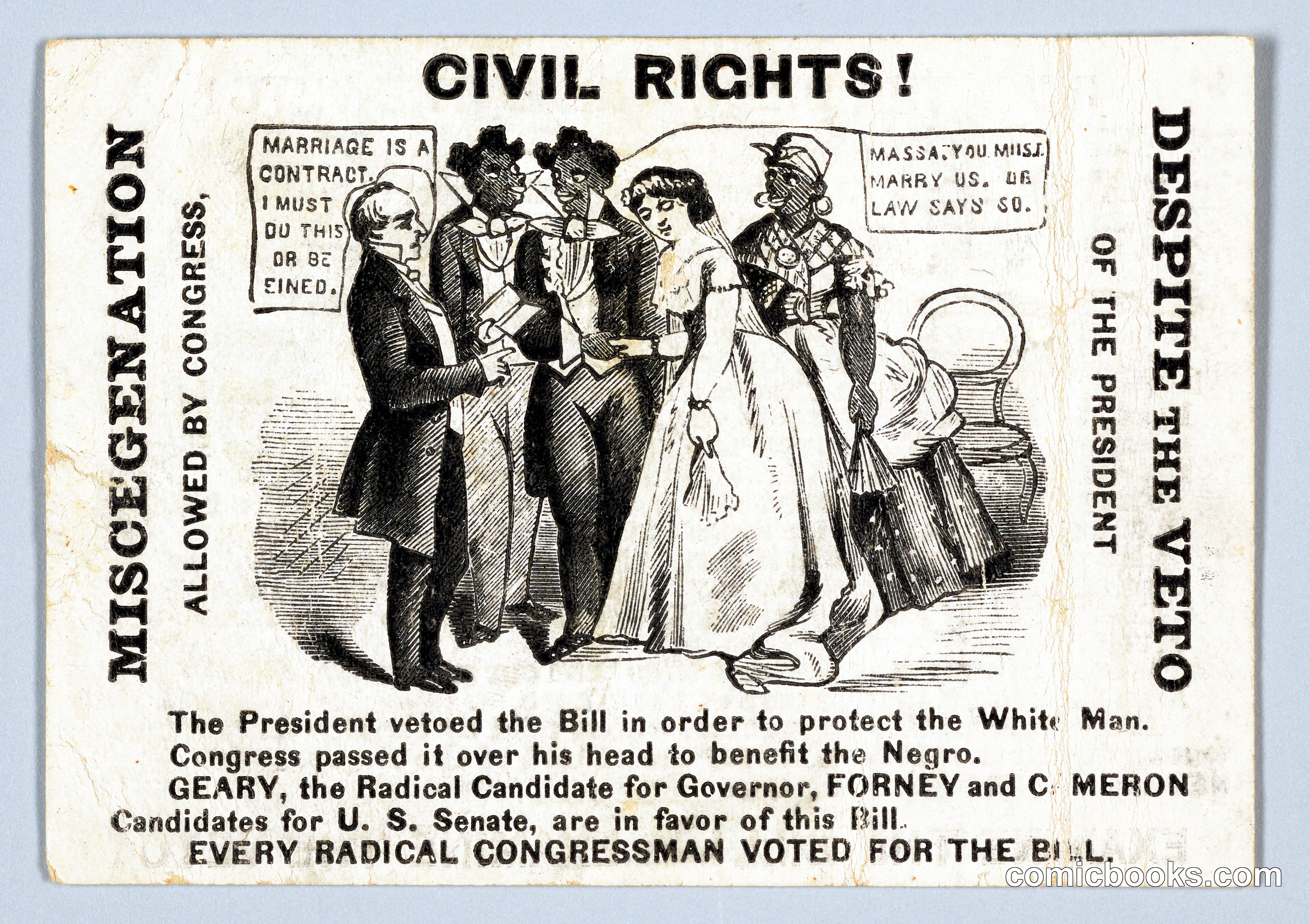 Civil Rights! Miscegenation Allowed by Congress, Despite the Veto of the President