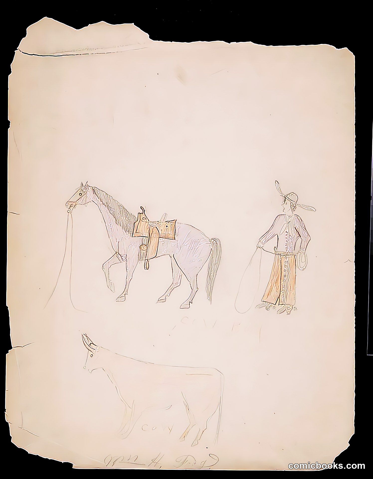 Sioux Indian Drawing, 'Cowboy'