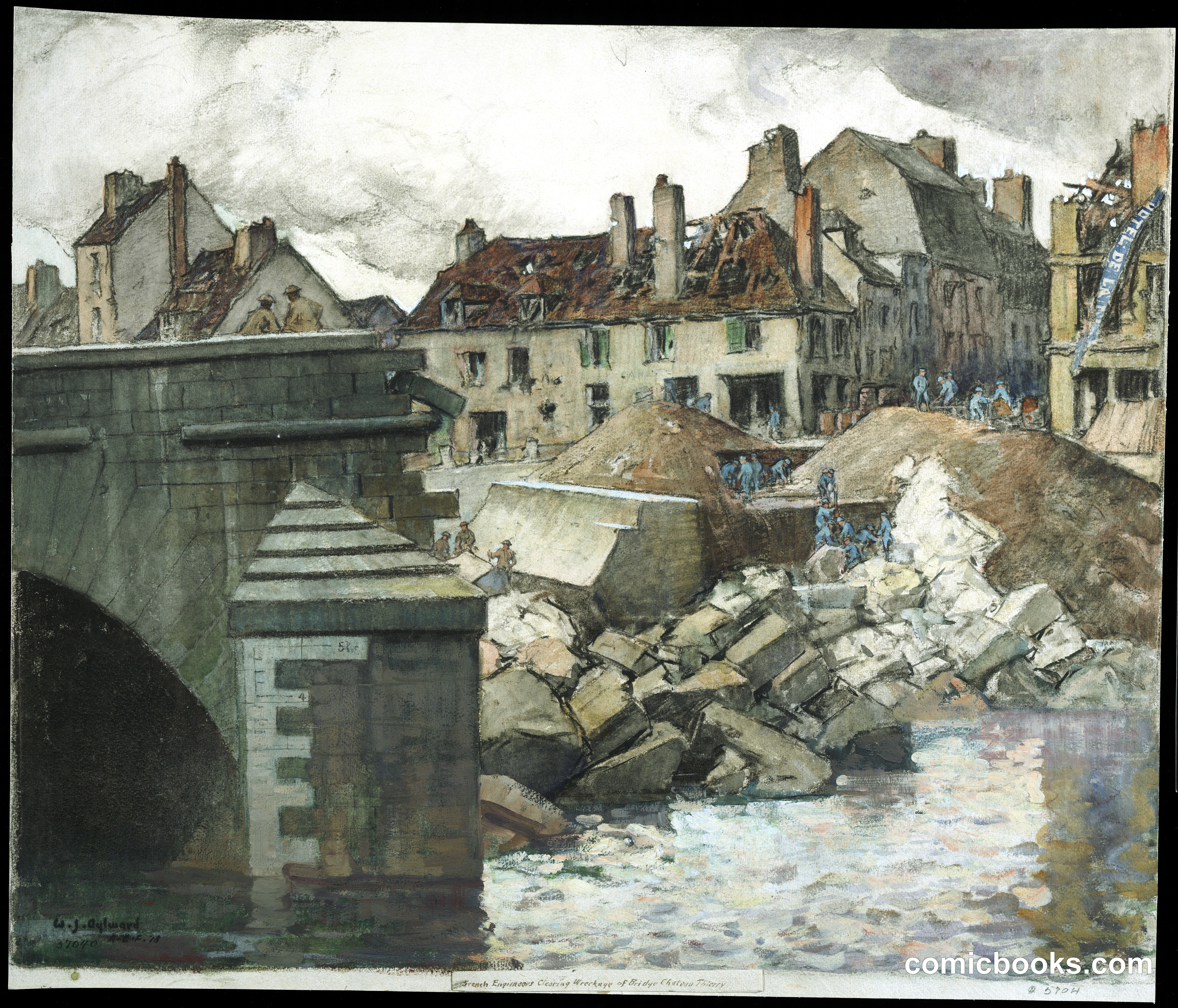 French Engineers Clearing Wreckage of Bridge Château-Thierry