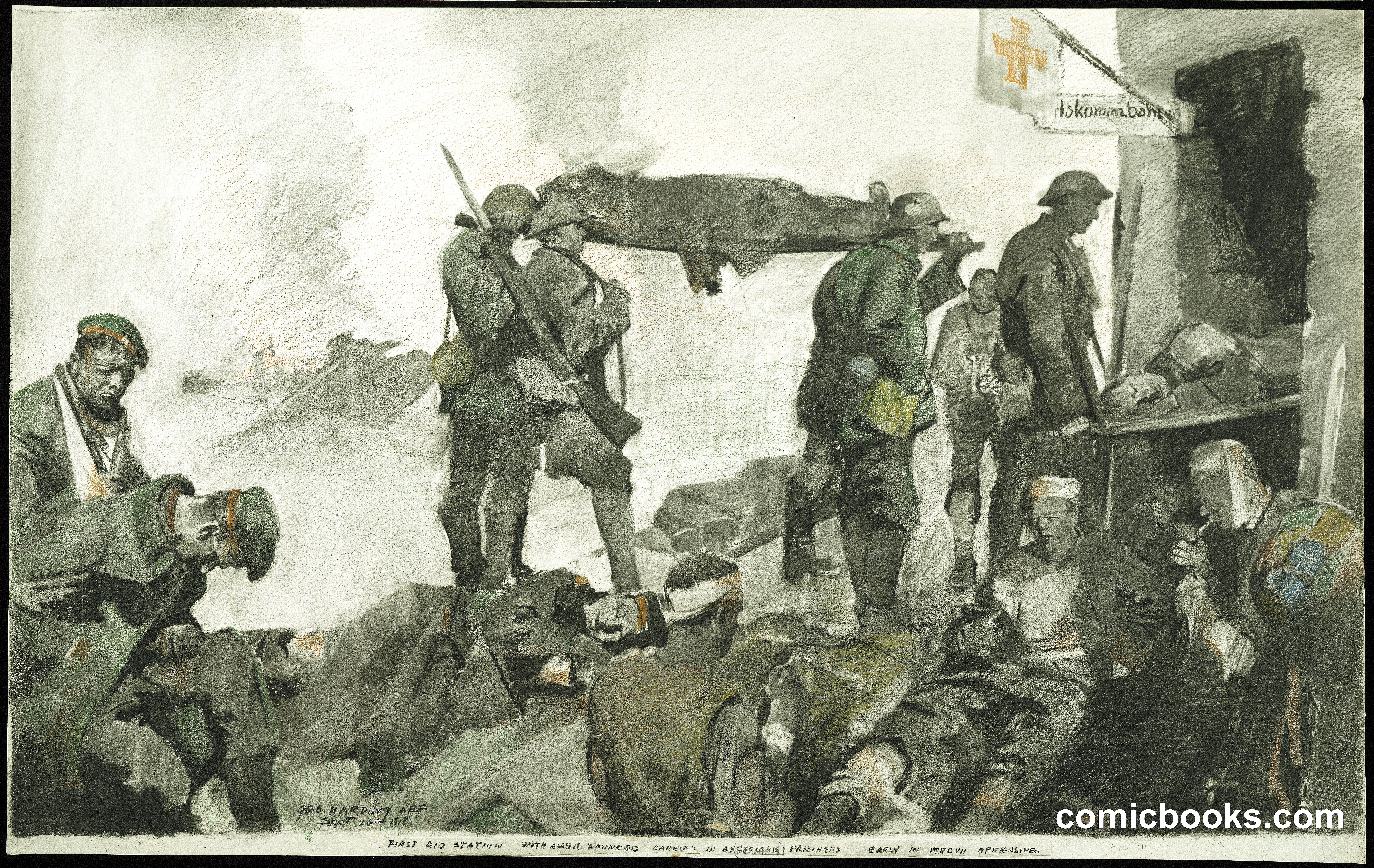 First Aid Station with American Wounded