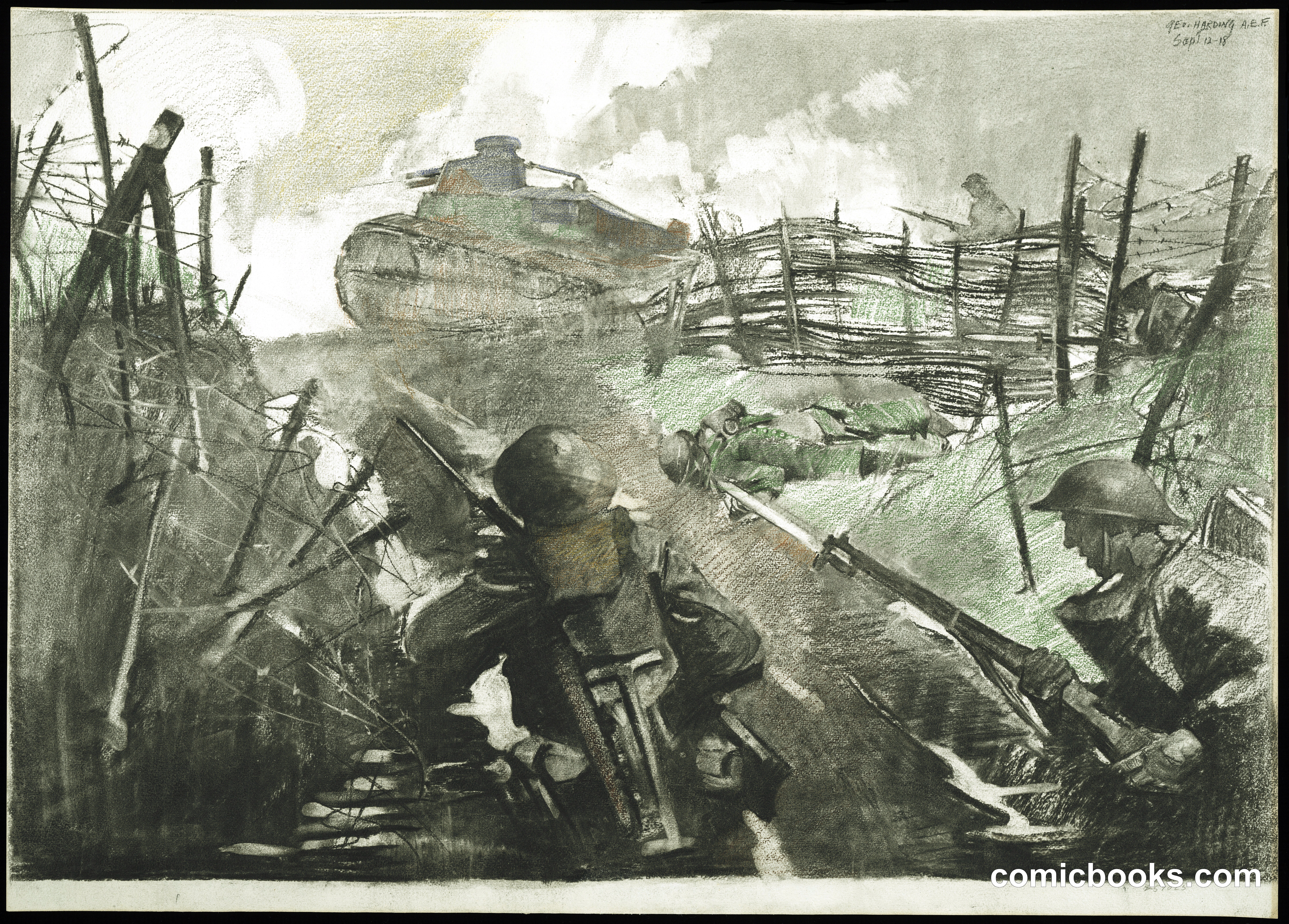 American Infantry Advancing with Tanks near Essey