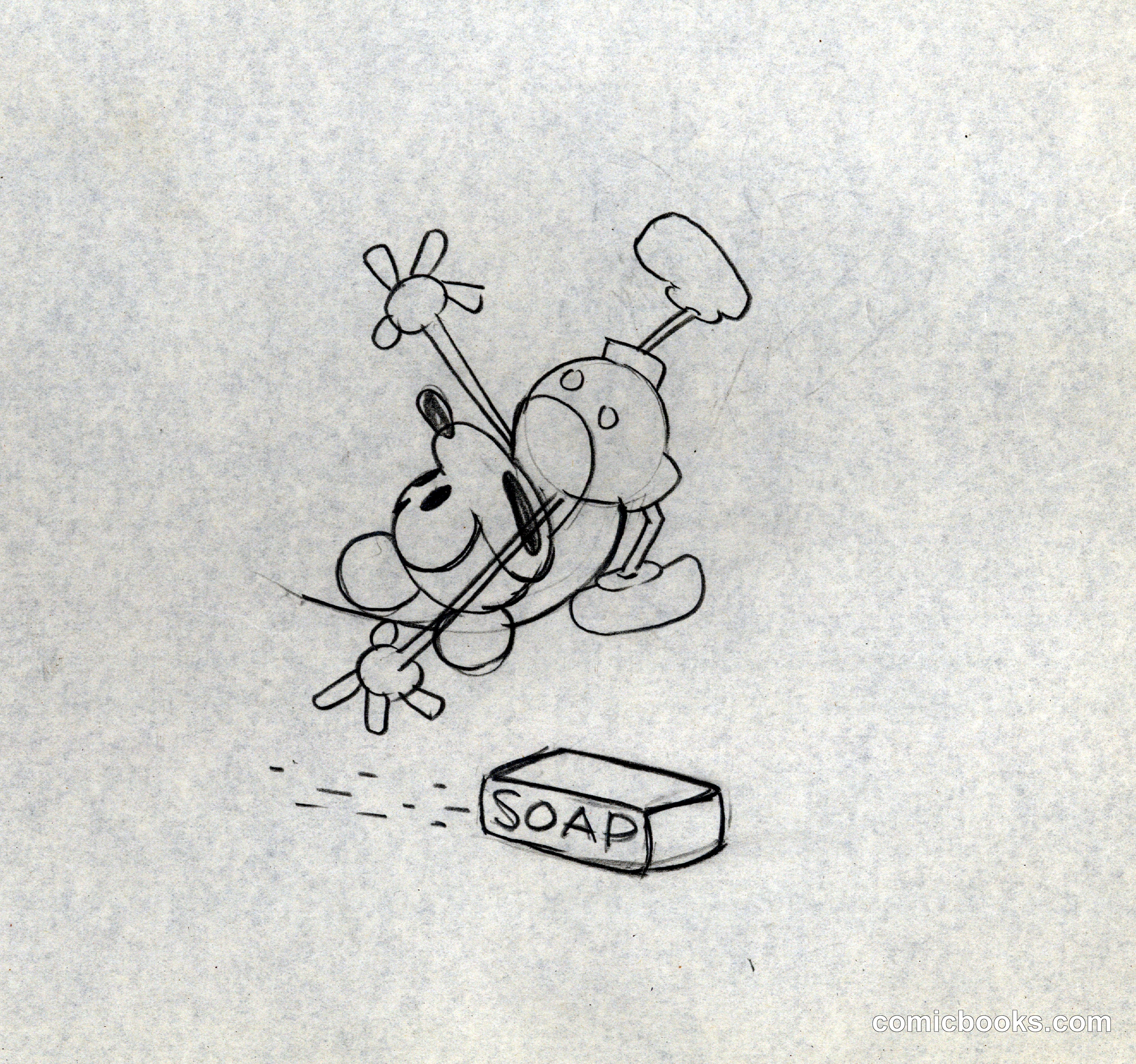 Mickey Mouse Slipping on Soap