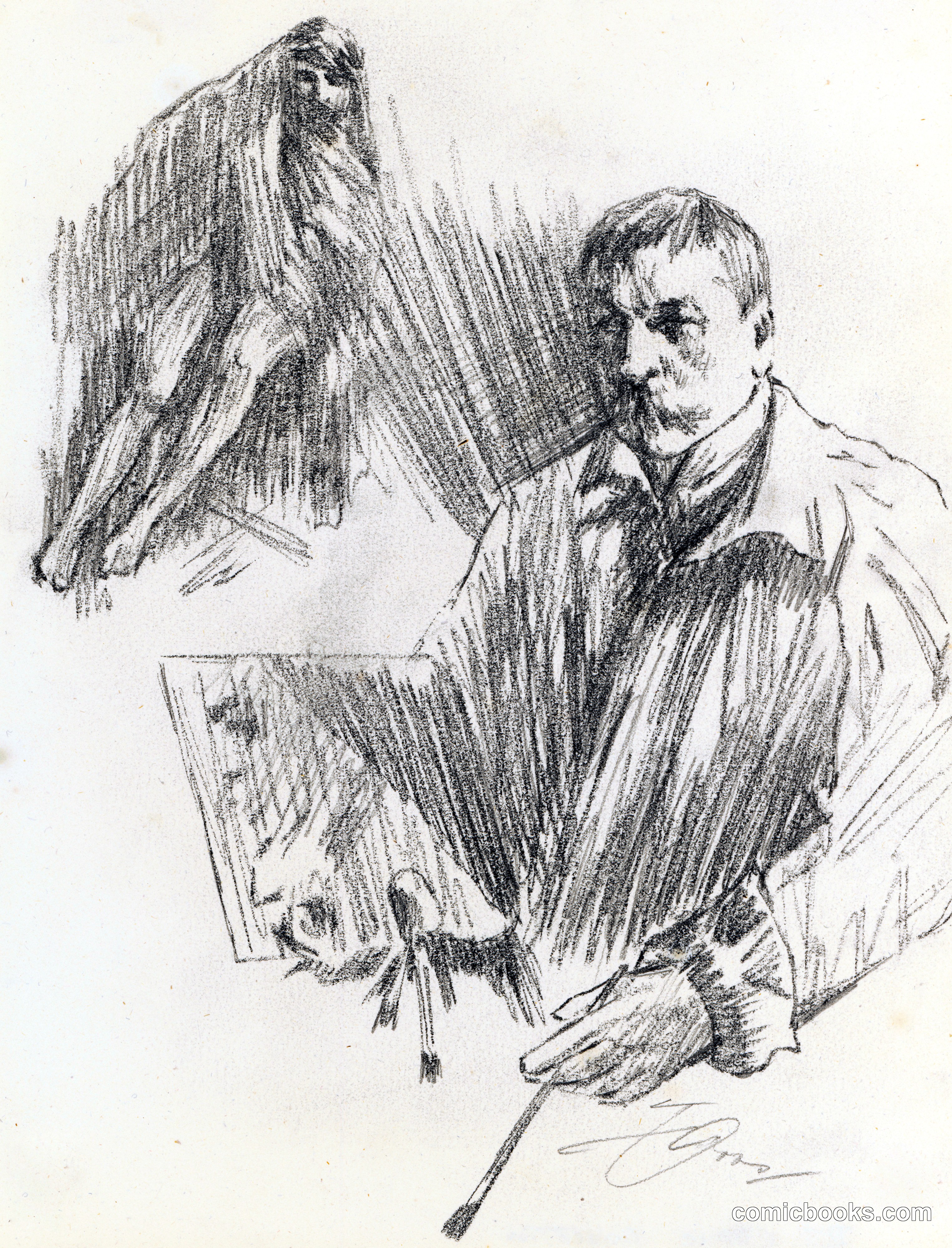Artist with Eagle and Sketch