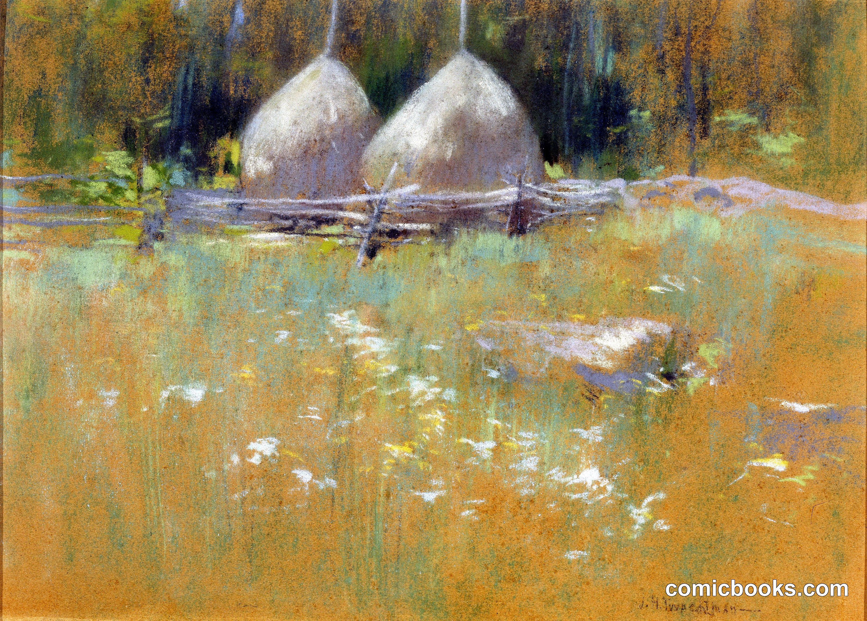 Haystacks at Edge of Woods