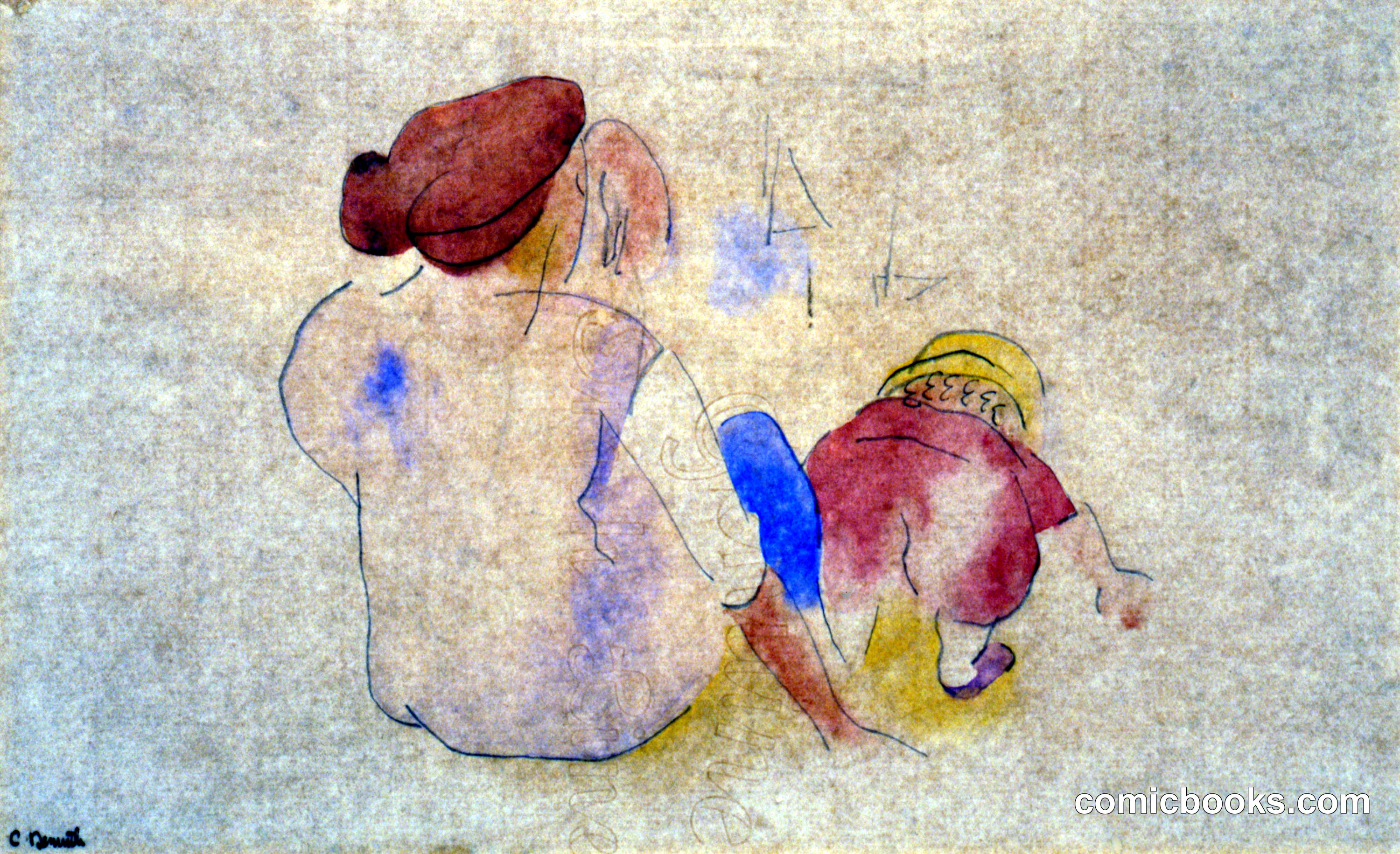 Woman with Child in Red Suit