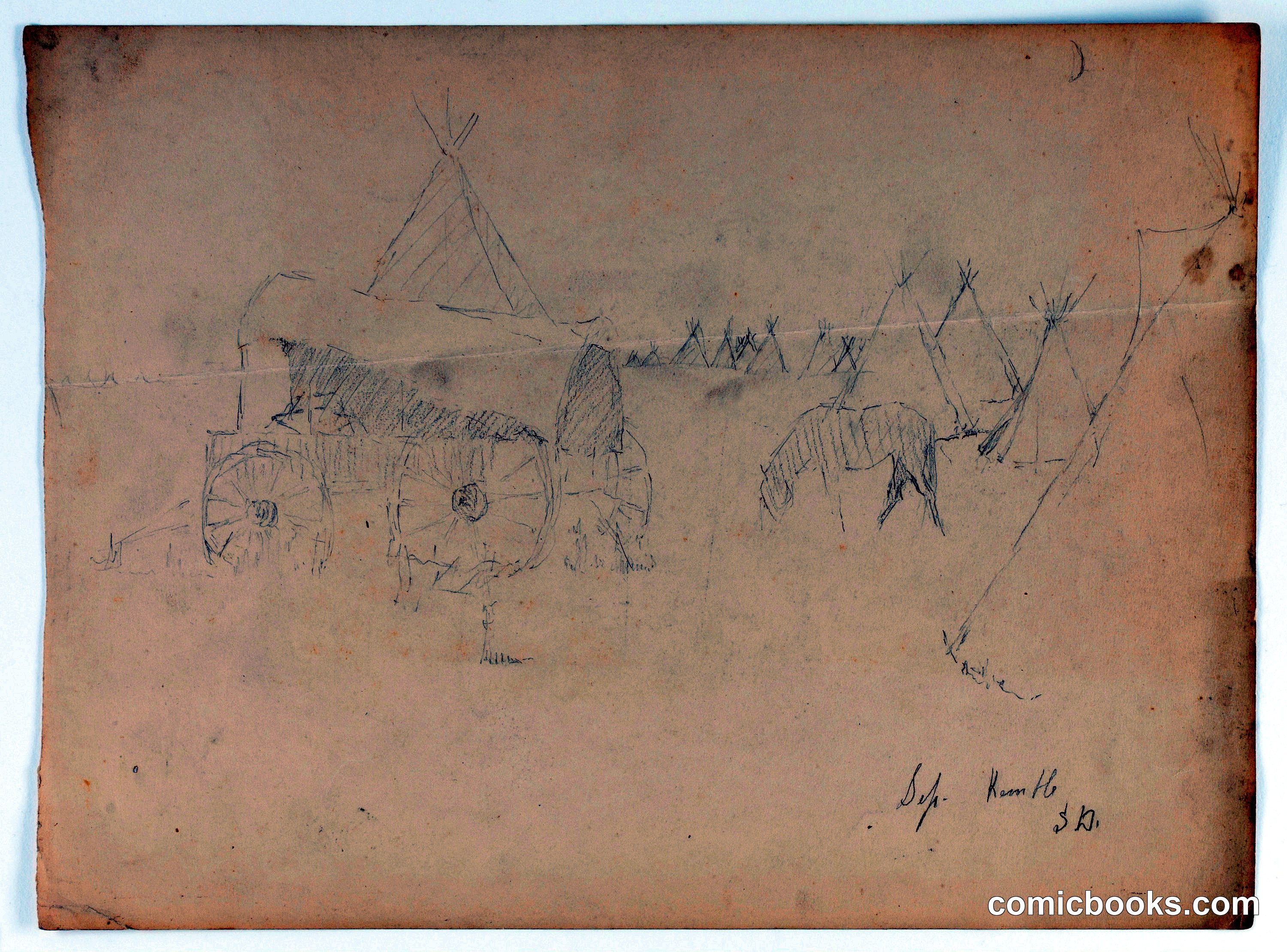 Native American Encampment with Wagons