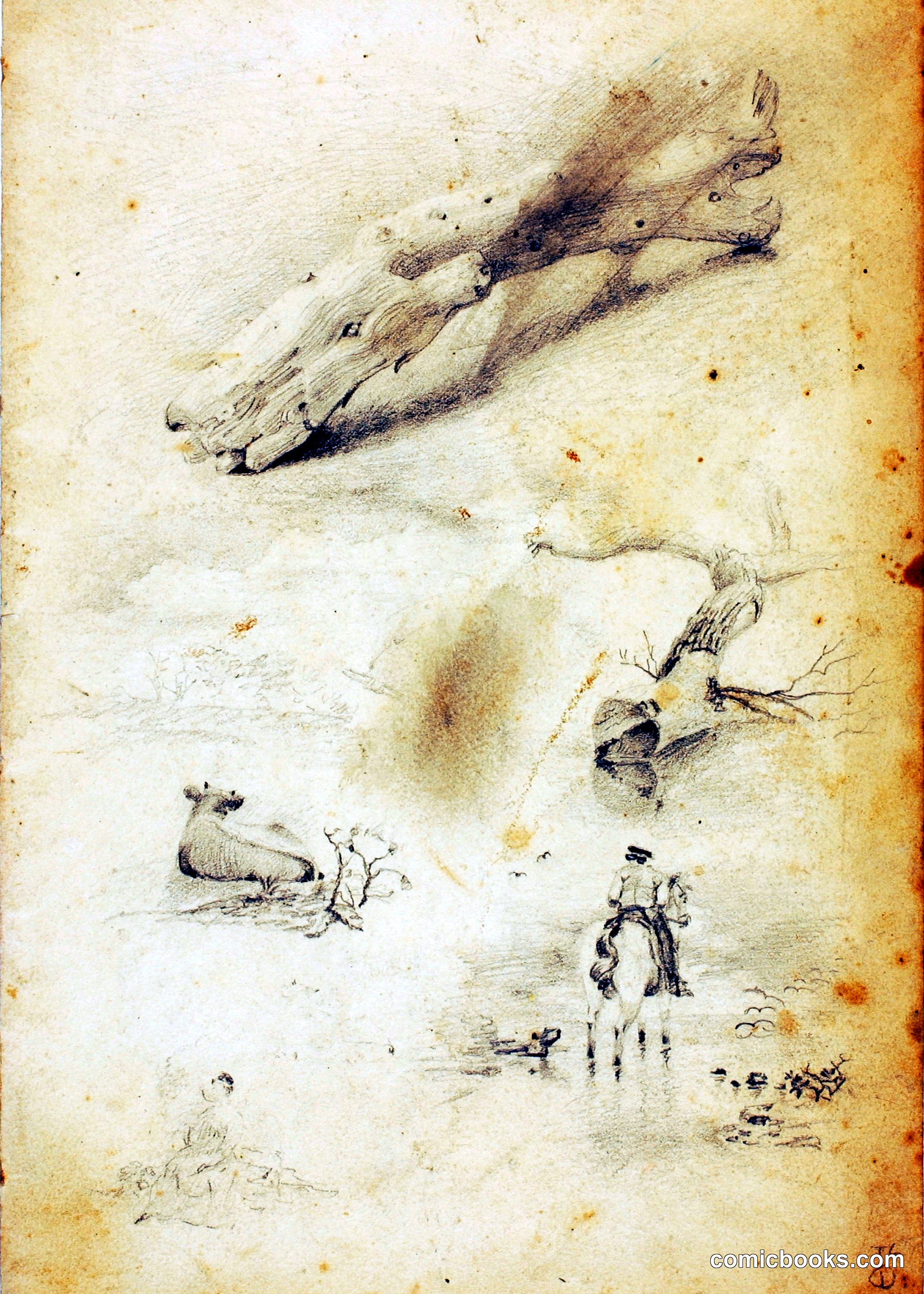 Studies—Figures, Log, Horse and Rider