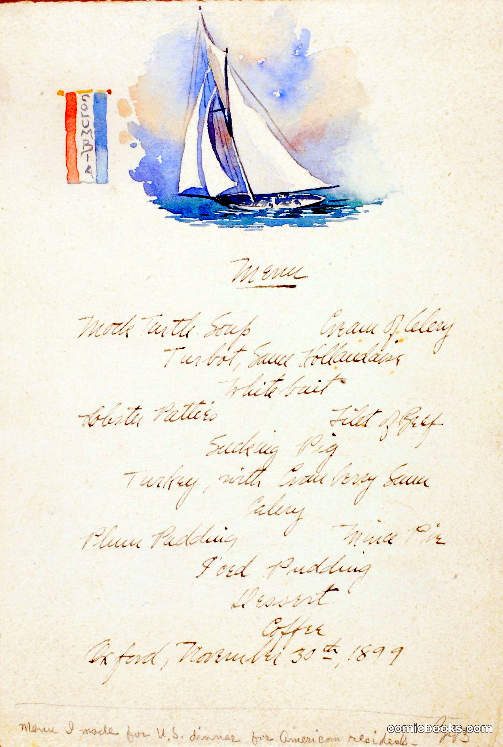 Menu for U.S. Dinner, Oxford