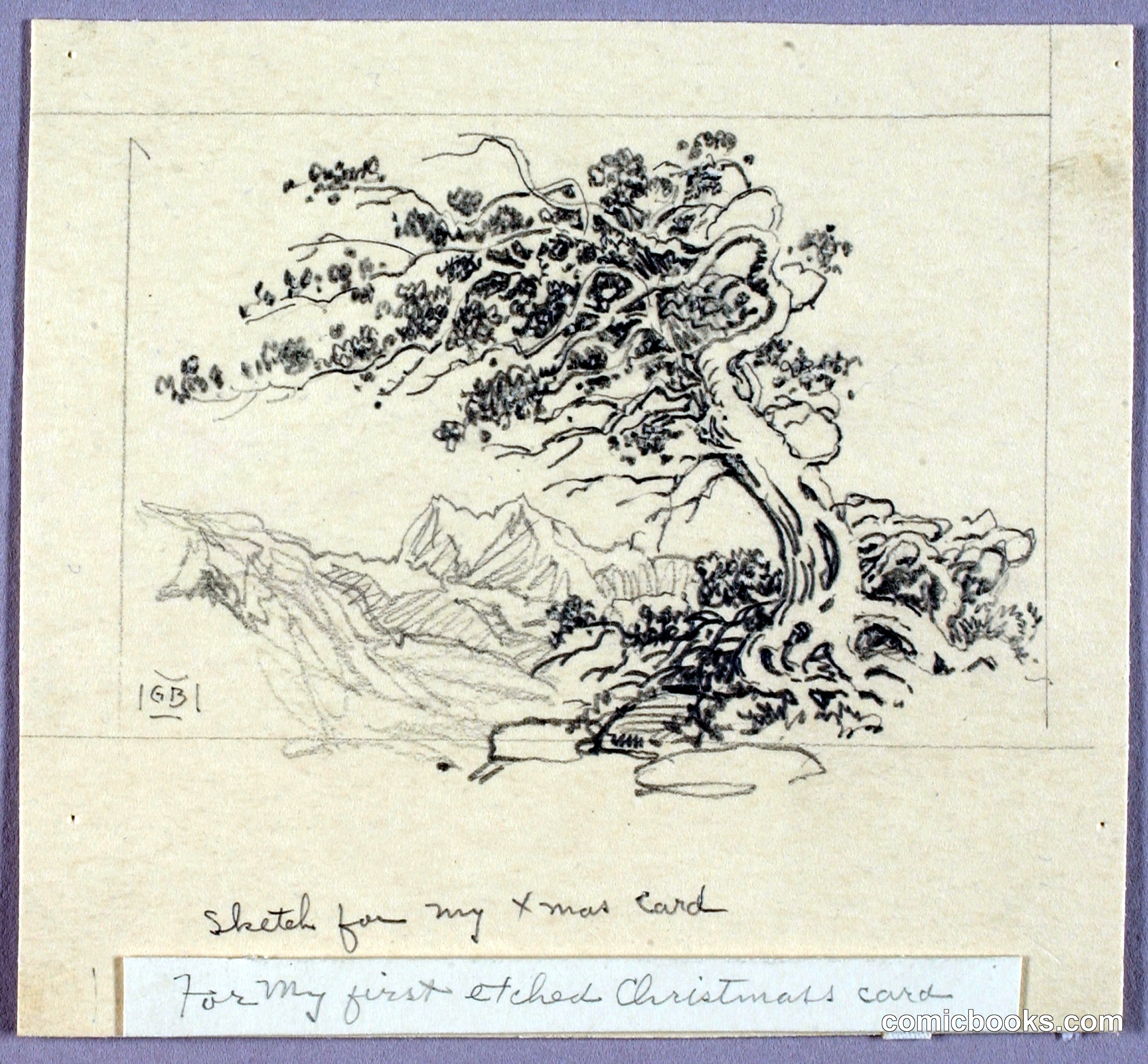 Sketch for Christmas Card (Windswept Pine)