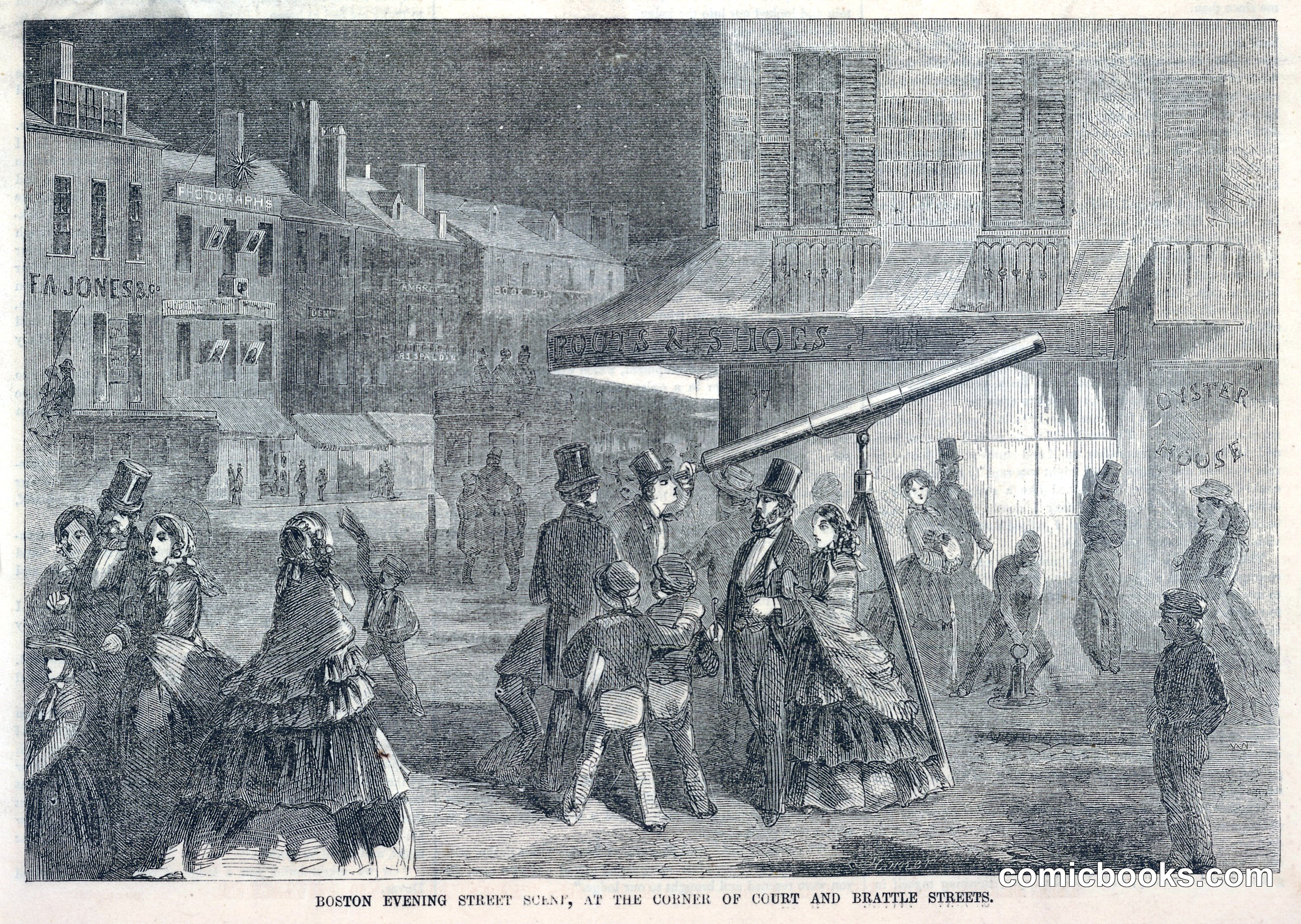 Boston Evening Street Scene, at the Corner of Court and Brattle Streets
