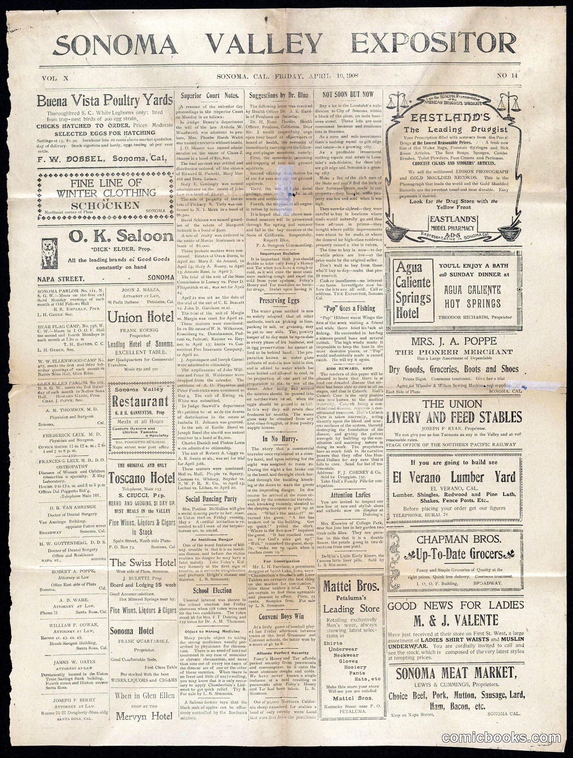 Newspaper Page with Local Advertisements and Articles