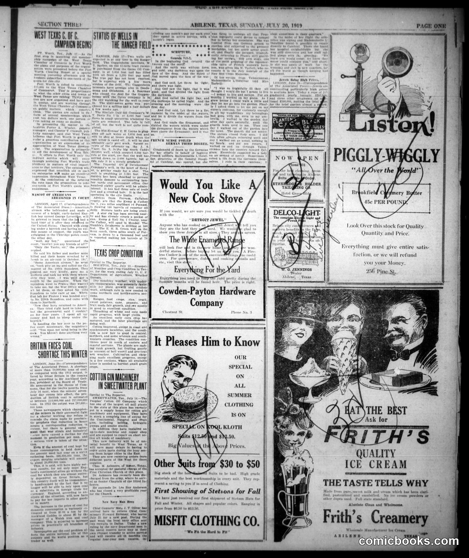 Sunday Newspaper Comics, 1919